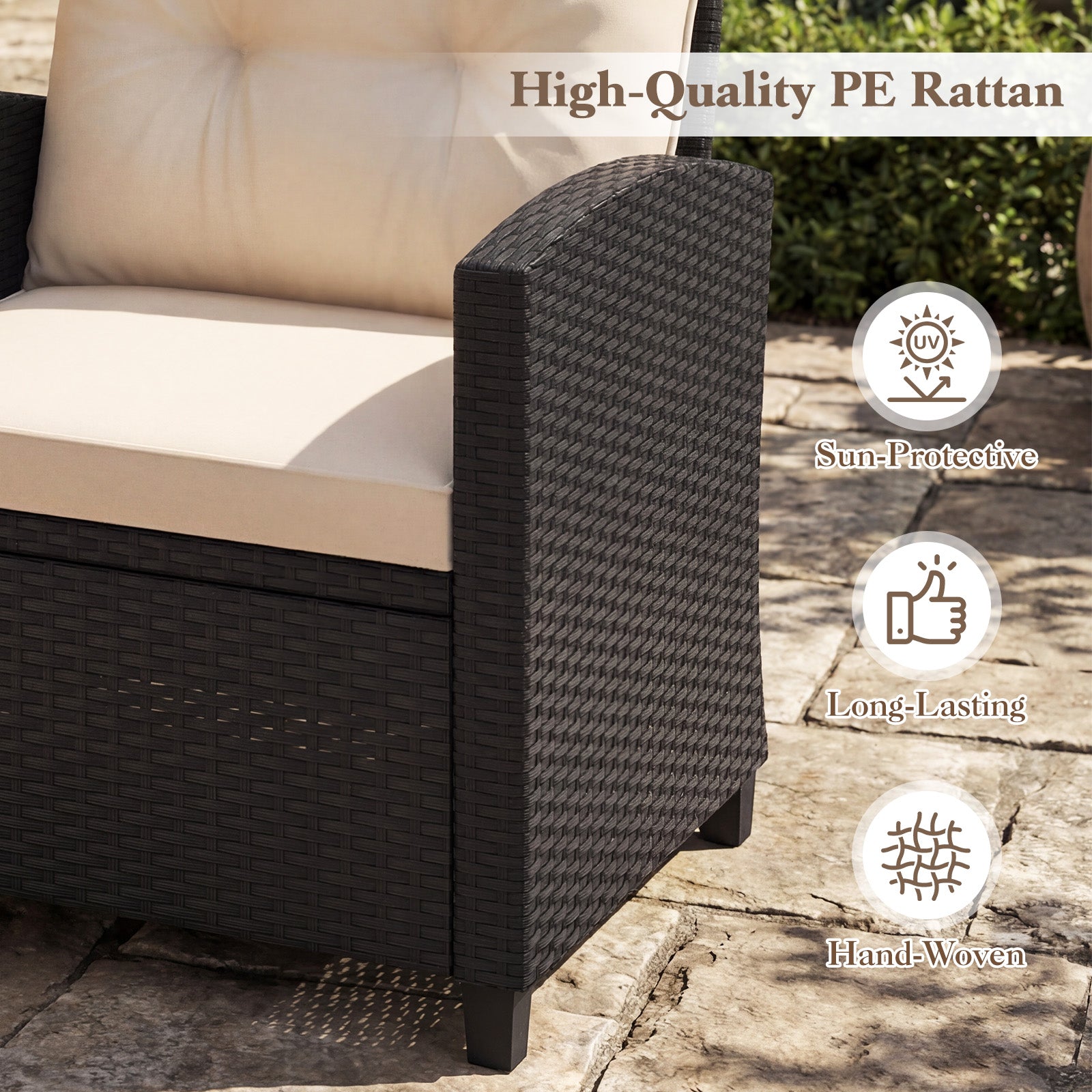 delars – Rattan Trädgårdsmöbelset inklusive fåtöljer och sidobord, sittgrupp med kuddar – 3 2 1 – Beige