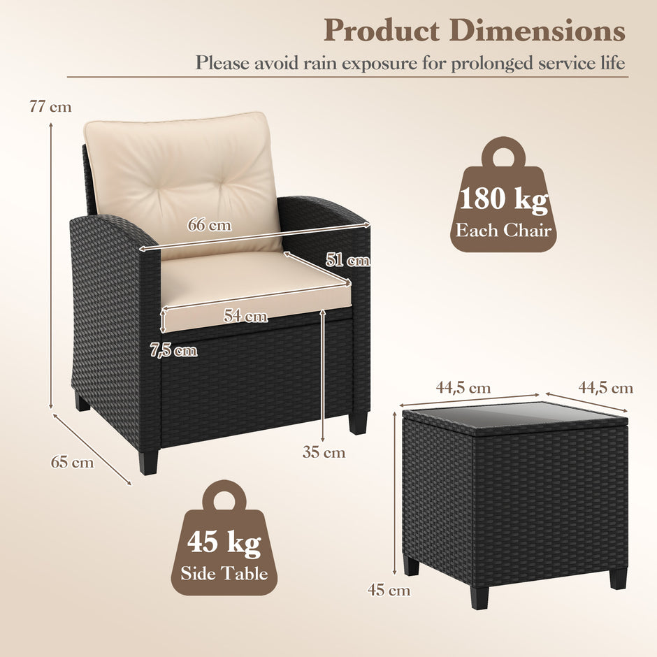 delars – Rattan Trädgårdsmöbelset inklusive fåtöljer och sidobord, sittgrupp med kuddar – 3 2 1 – Beige