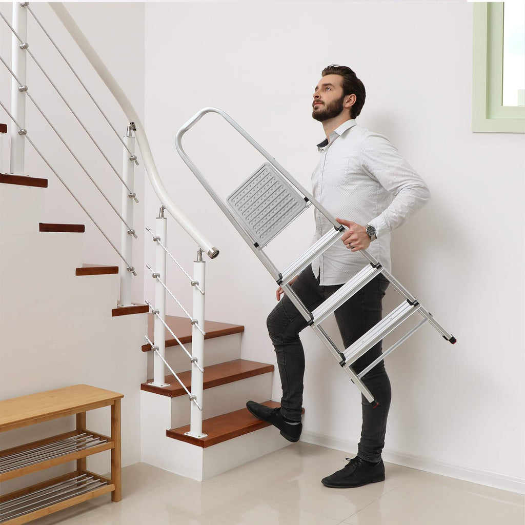 Hushållsradder - 4 nivåer - aluminium - anti -slip - silver