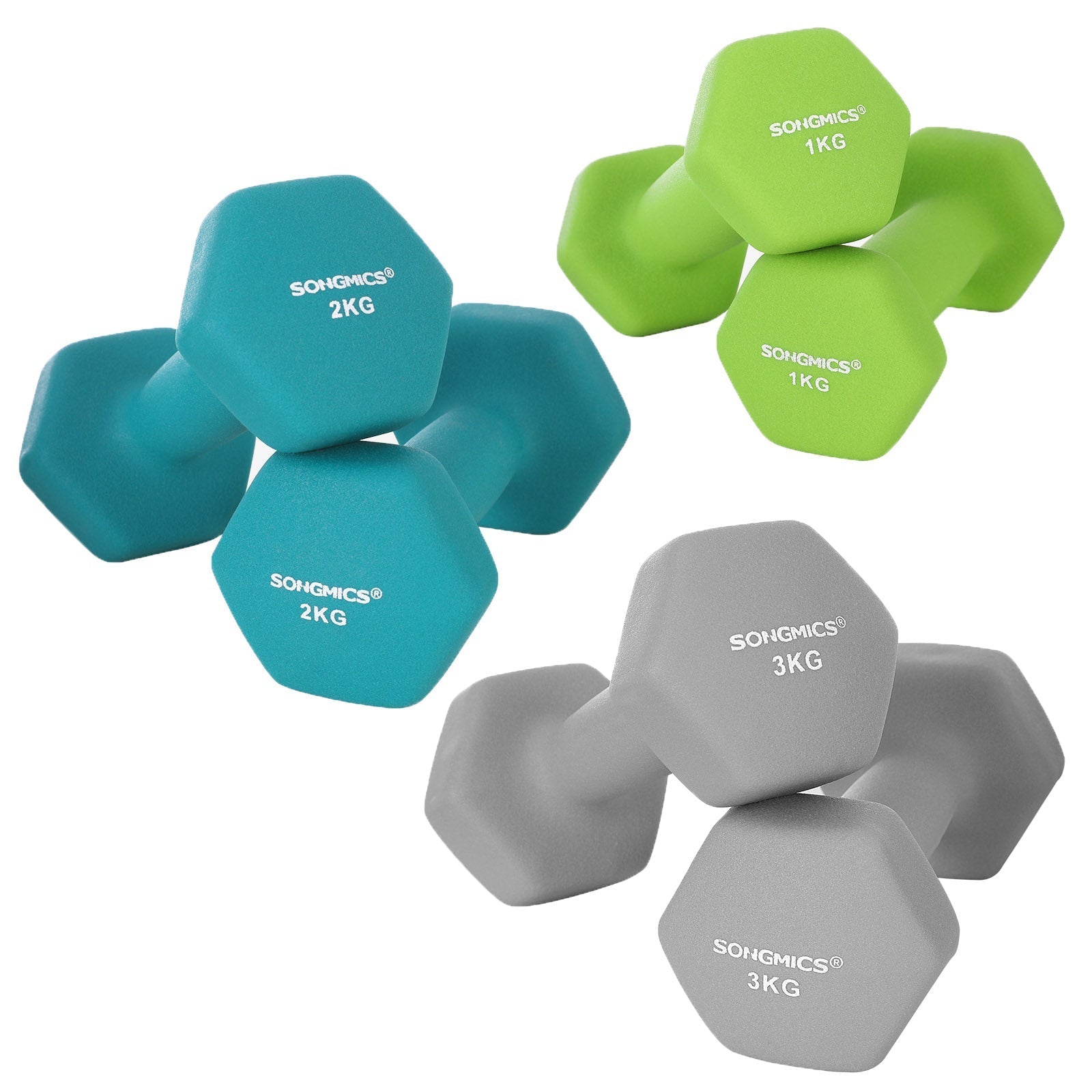 Halter Set - 6 hantlar med standard - 2 x 1 kg, 2 x 2 kg, 2 x 3 kg