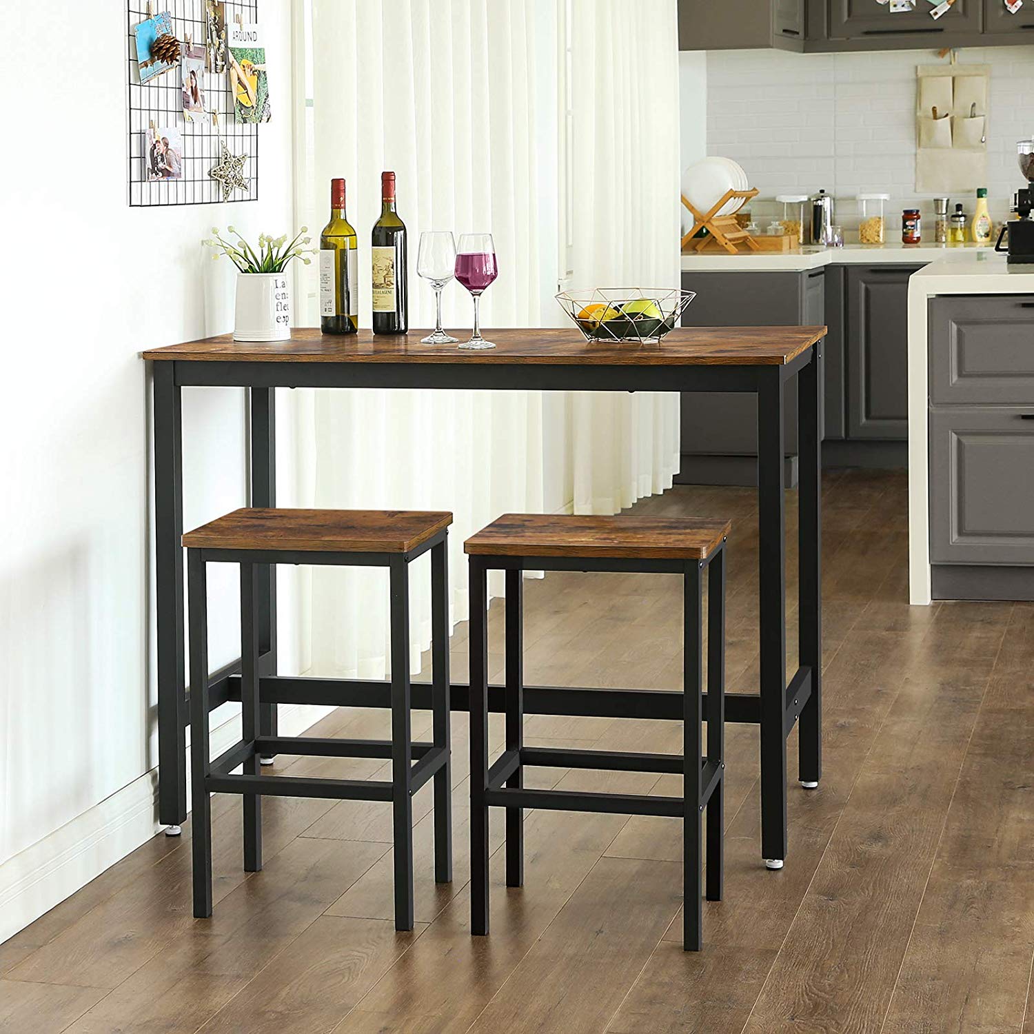 Barstabell - Set med 2 barstolar - Hög tabell - 120 x 60 x 90 cm - Vintage Brown/Black