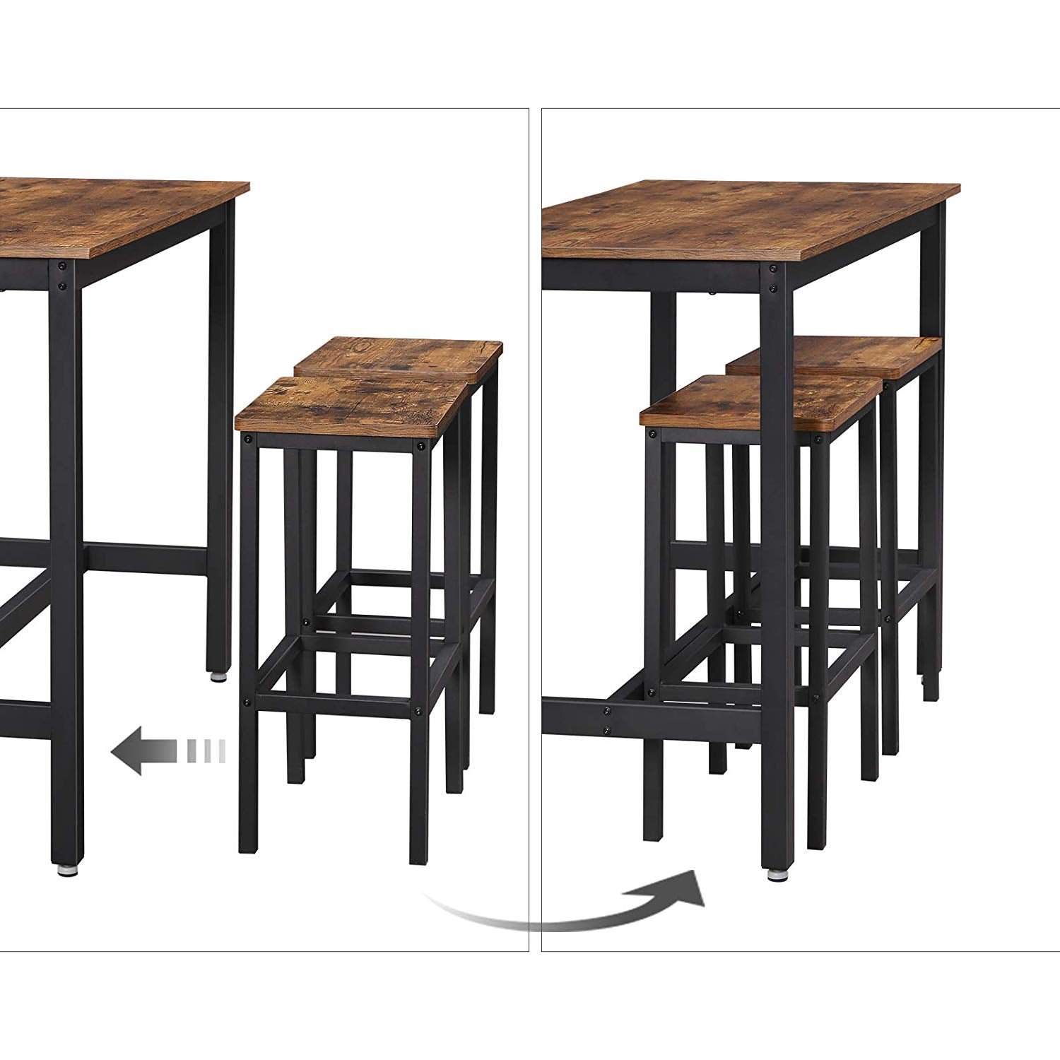 Barstabell - Set med 2 barstolar - Hög tabell - 120 x 60 x 90 cm - Vintage Brown/Black