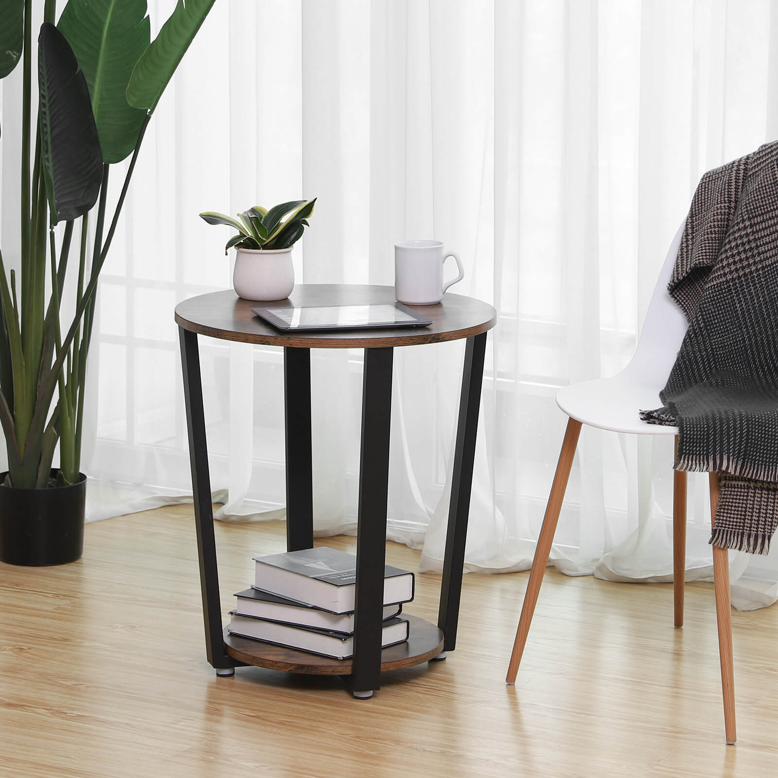 Sidobord - Round soffa bord - sängbord - vardagsrumsbord - vintage brun/svart