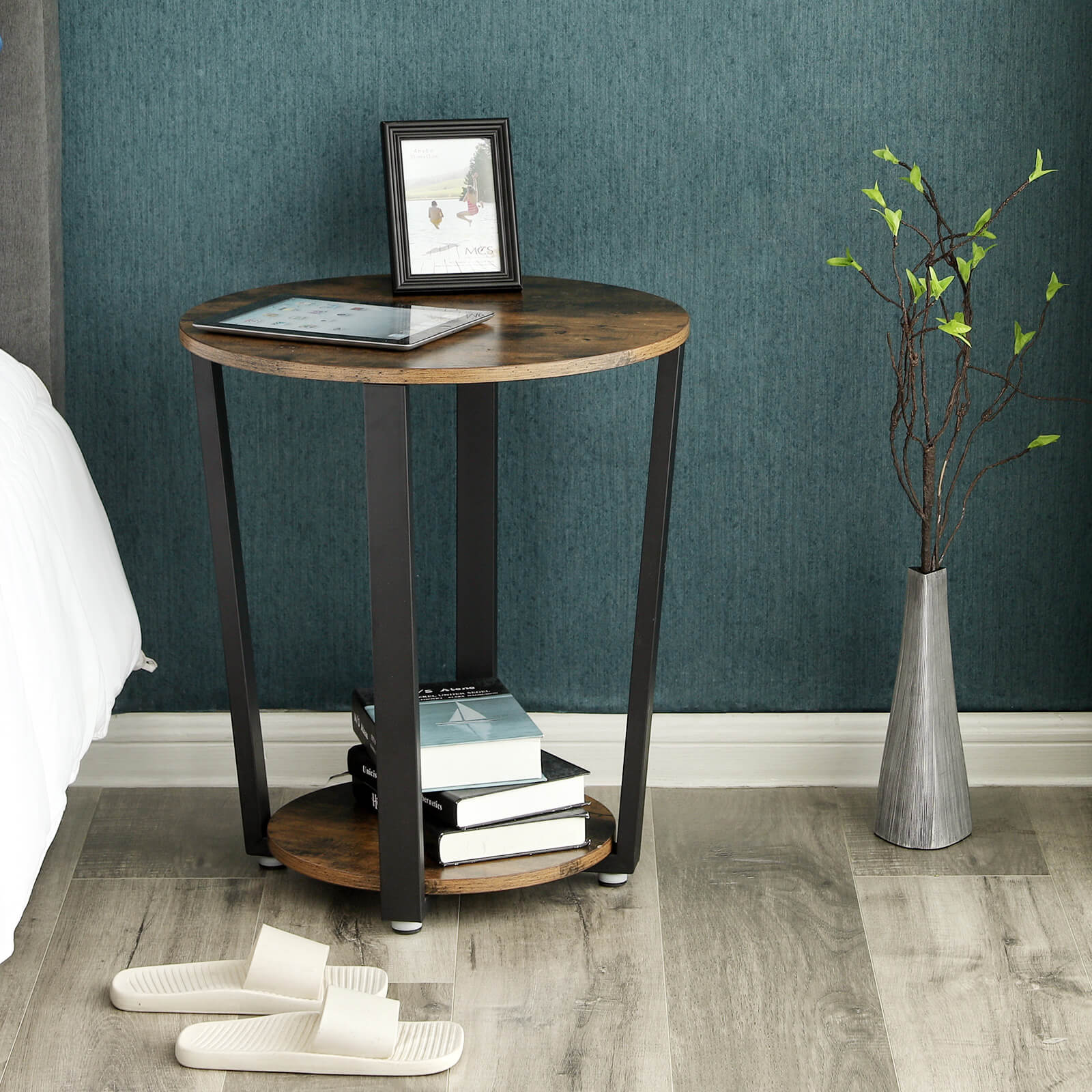 Sidobord - Round soffa bord - sängbord - vardagsrumsbord - vintage brun/svart