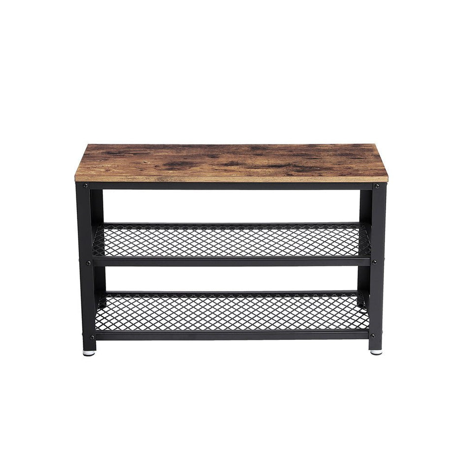 Skobänk – 2 hyllor – vintage brun/svart