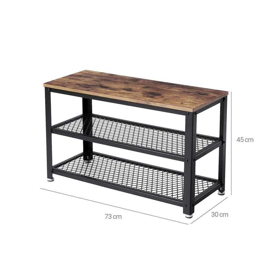 Skobänk – 2 hyllor – vintage brun/svart