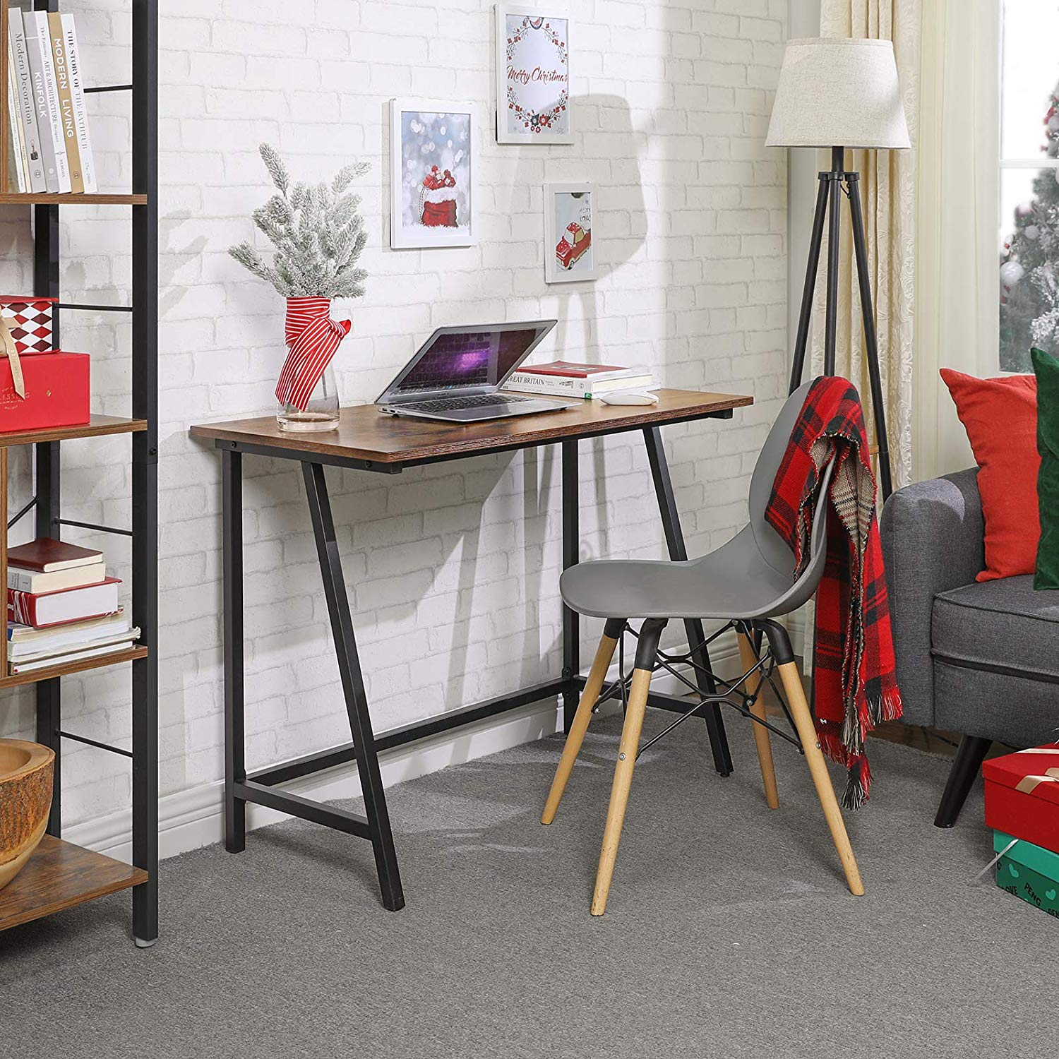 Skrivbord – Robust datorbord – Vintage brun/svart