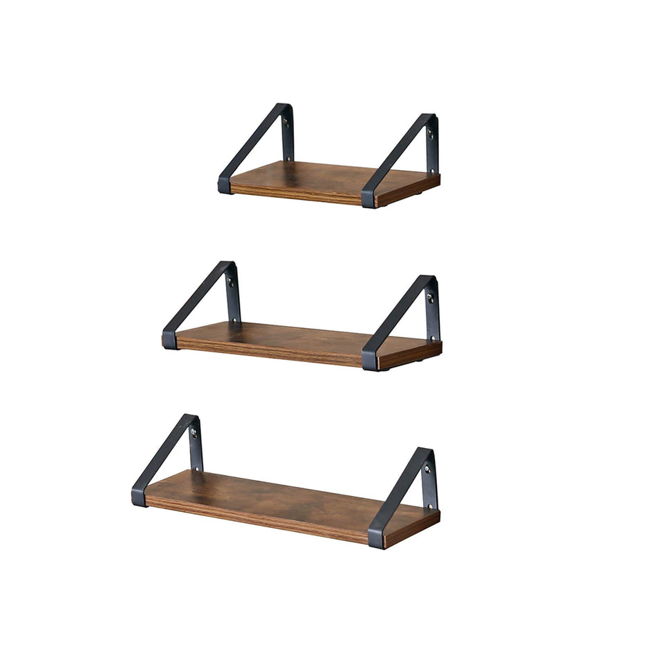 Vägghyllor set om 3 – Flytande design – Vintage brun-svart