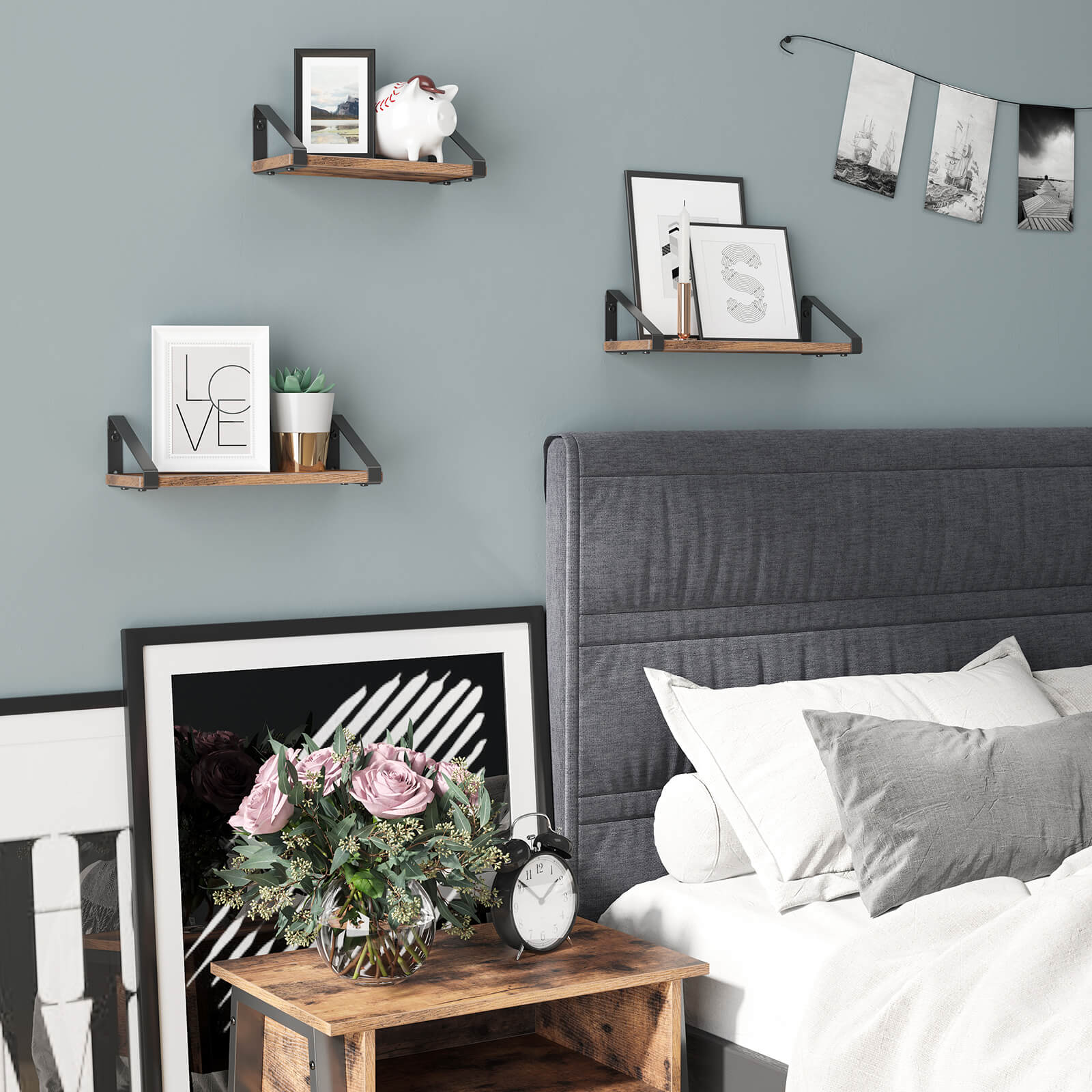 Vägghyllor uppsättning av 3 - flytande plankor - industriell design - brun