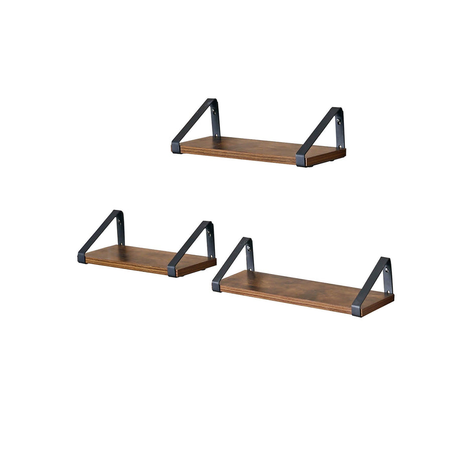Vägghyllor set om 3 – Flytande design – Vintage brun-svart