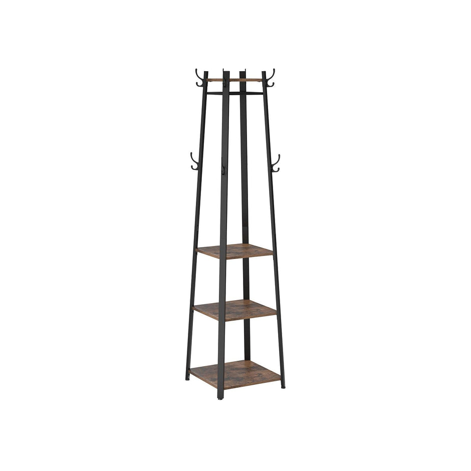 Klädhängare – Industriell design med 3 hyllplan – Vintage brun, svart