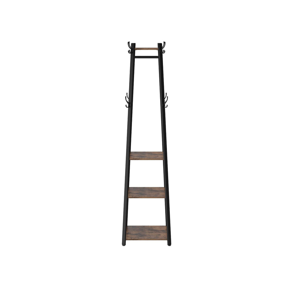 Klädhängare – Industriell design med 3 hyllplan – Vintage brun, svart