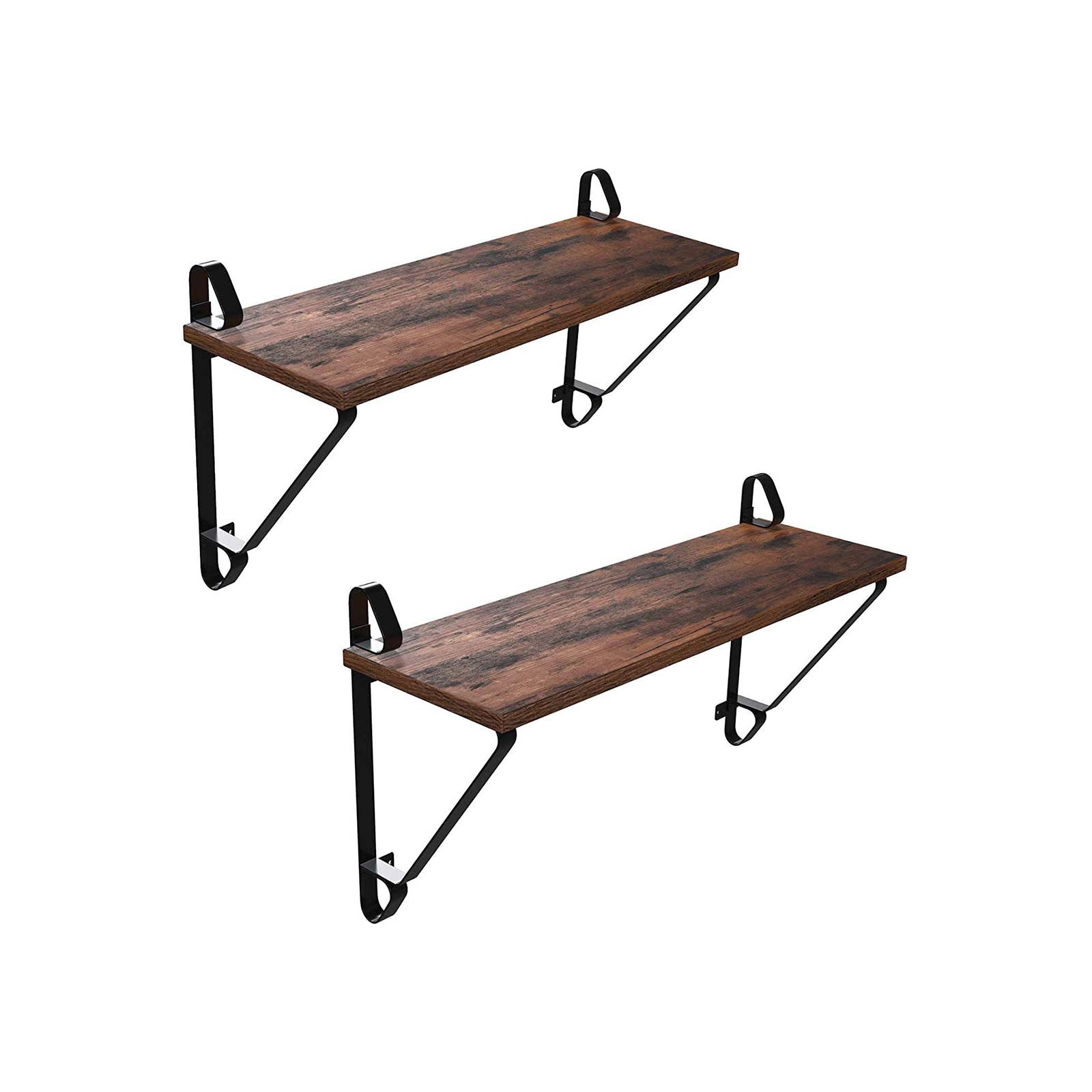 Vägghyllor uppsättning av 2 - stora flytande plankor - rustik design - brun/svart
