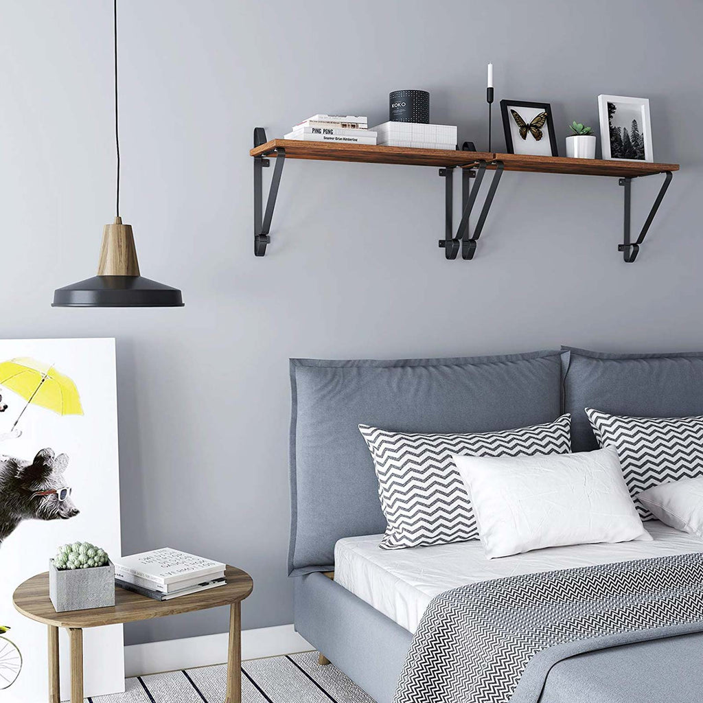 Vägghyllor uppsättning av 2 - stora flytande plankor - rustik design - brun/svart
