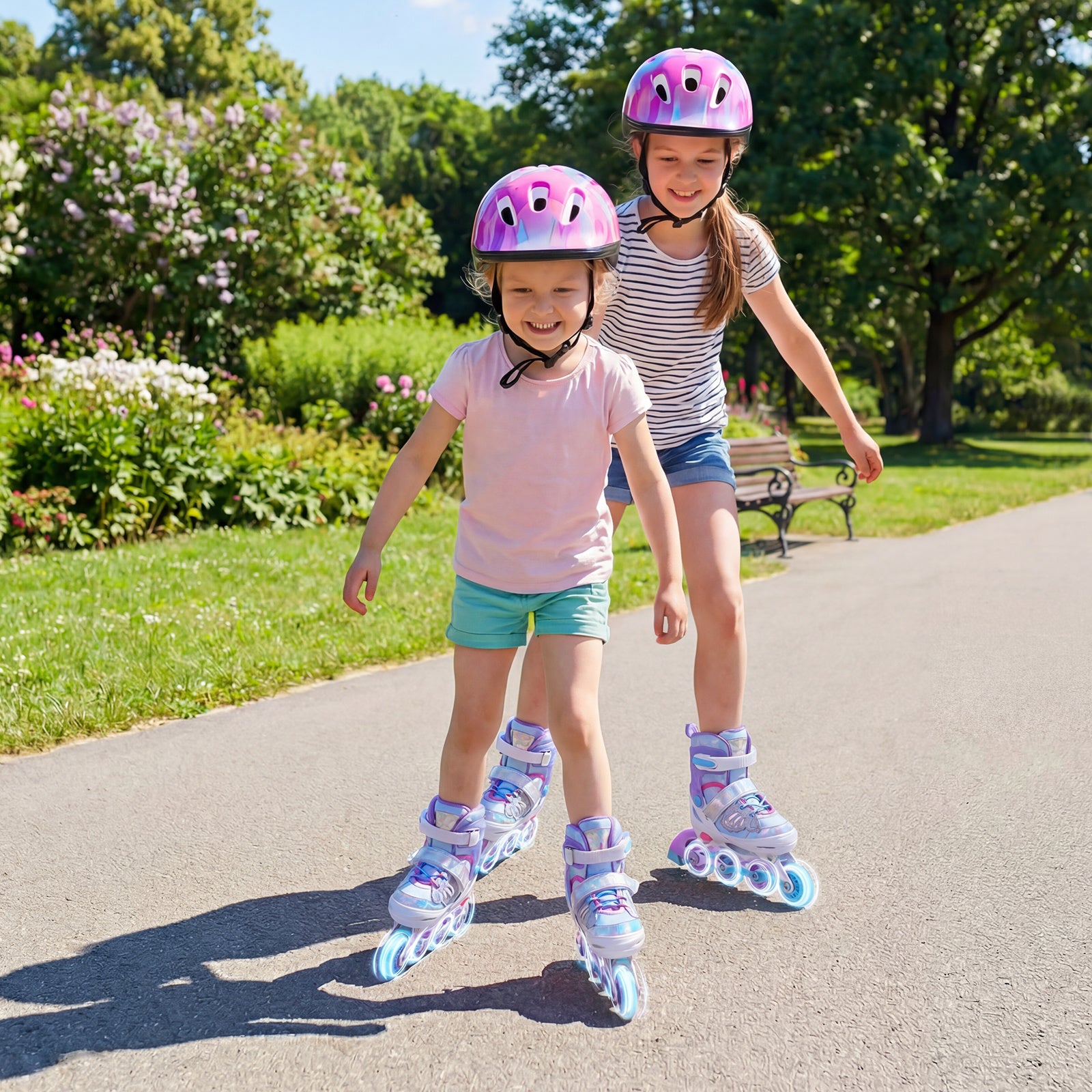 Inlineskor – för Barn Skater Storlekar Justerbara med Lysande Hjul S – 4 – Blå