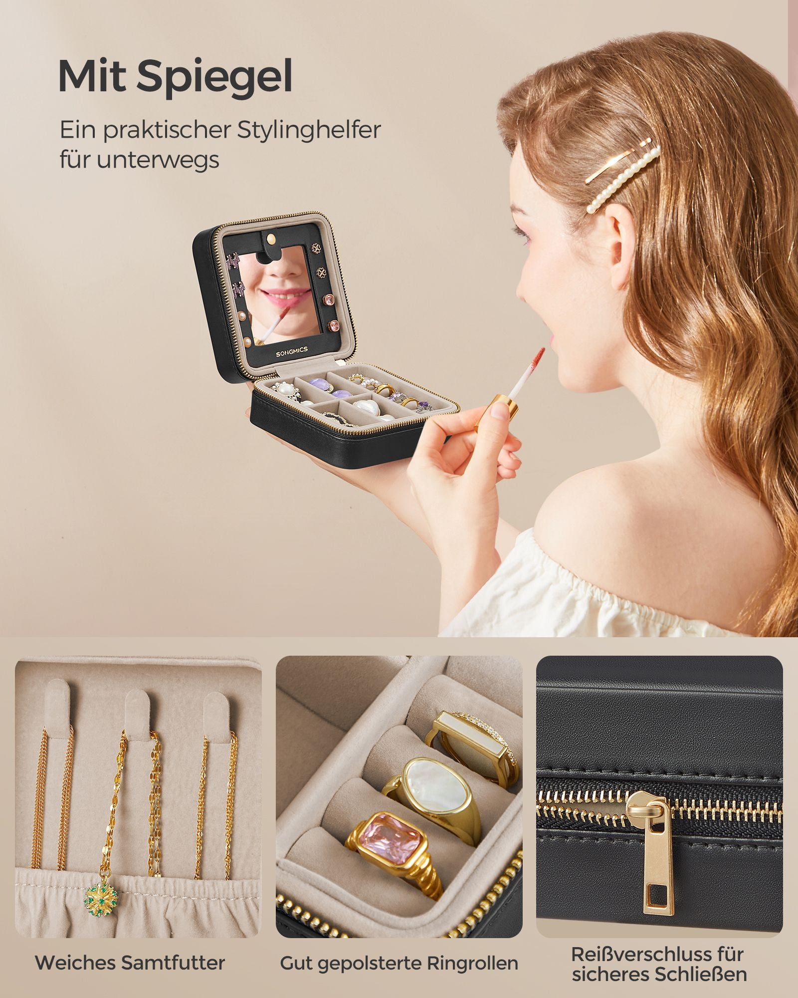 Smycken box-med spegel-pu omslag-gift idé-bläck-svart