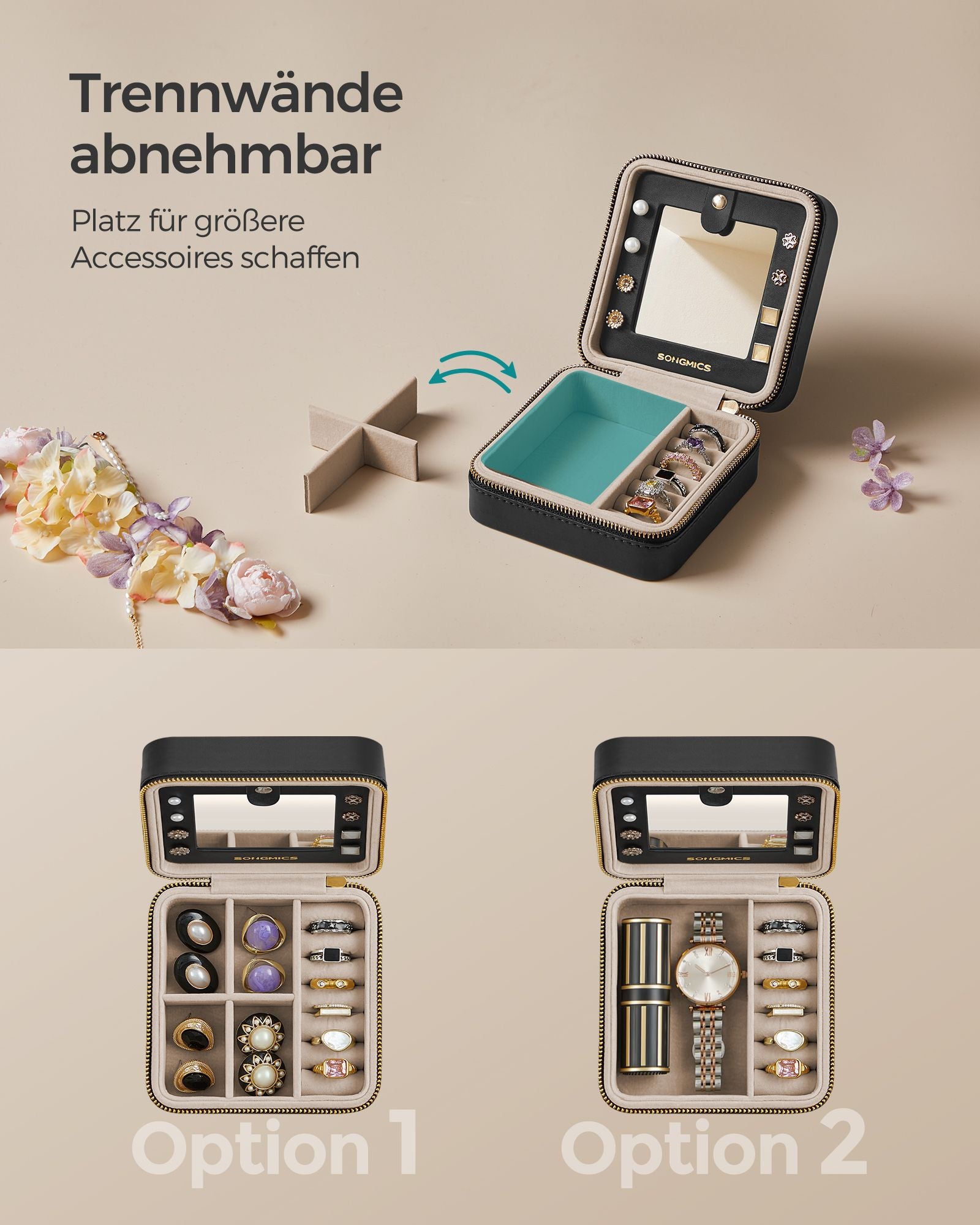 Smycken box-med spegel-pu omslag-gift idé-bläck-svart