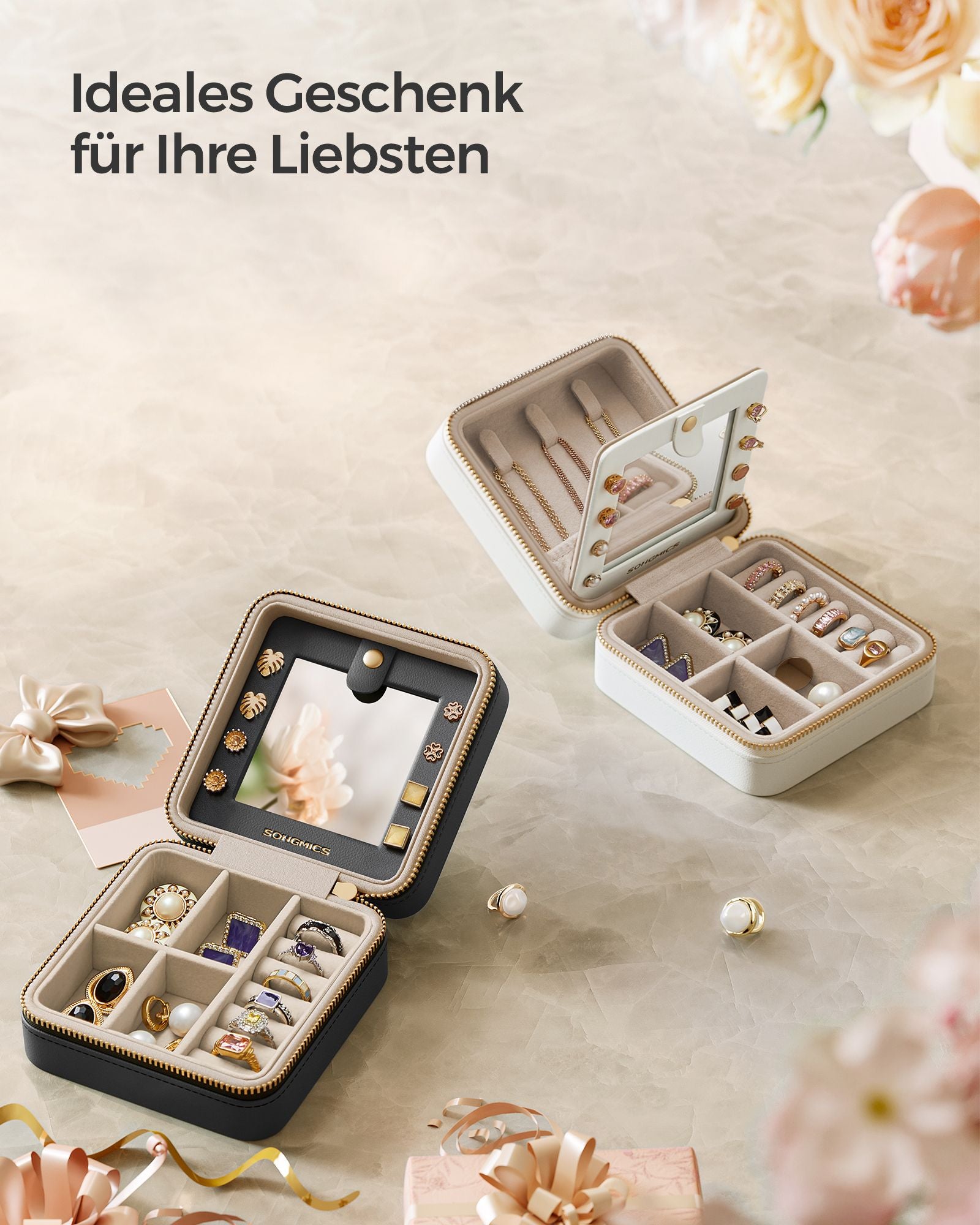Smycken box-med spegel-pu omslag-gift idé-bläck-svart