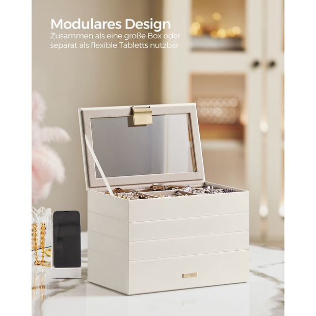 Stapelbar smyckeskrin – 4 nivåer – Trä – Vit och guld