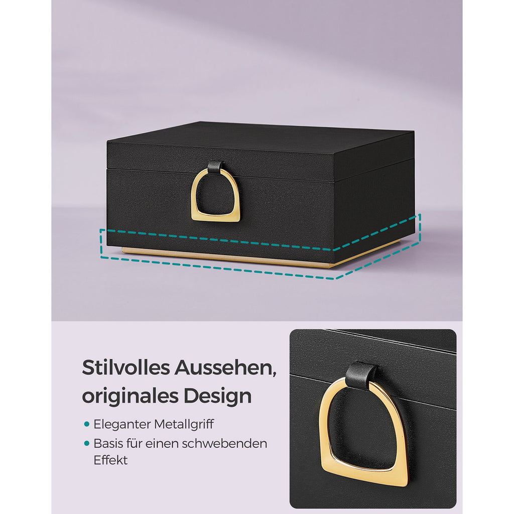 Smyckesbox - 2 nivåer - med handtag - flexibel smyckesfack - svart