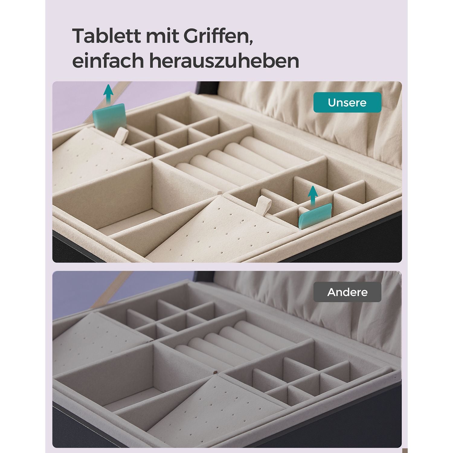 Smyckesbox - 2 nivåer - Handtag - Flexibelt smyckesfack - Svart