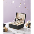 Smyckesbox - 2 nivåer - Handtag - Flexibelt smyckesfack - Svart