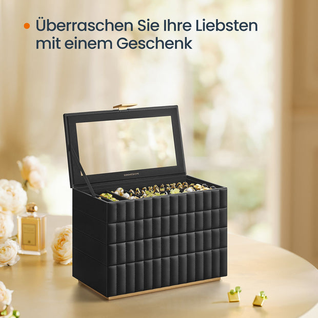 Smyckeskrin med spegel och 4 nivåer - Bläcksvart