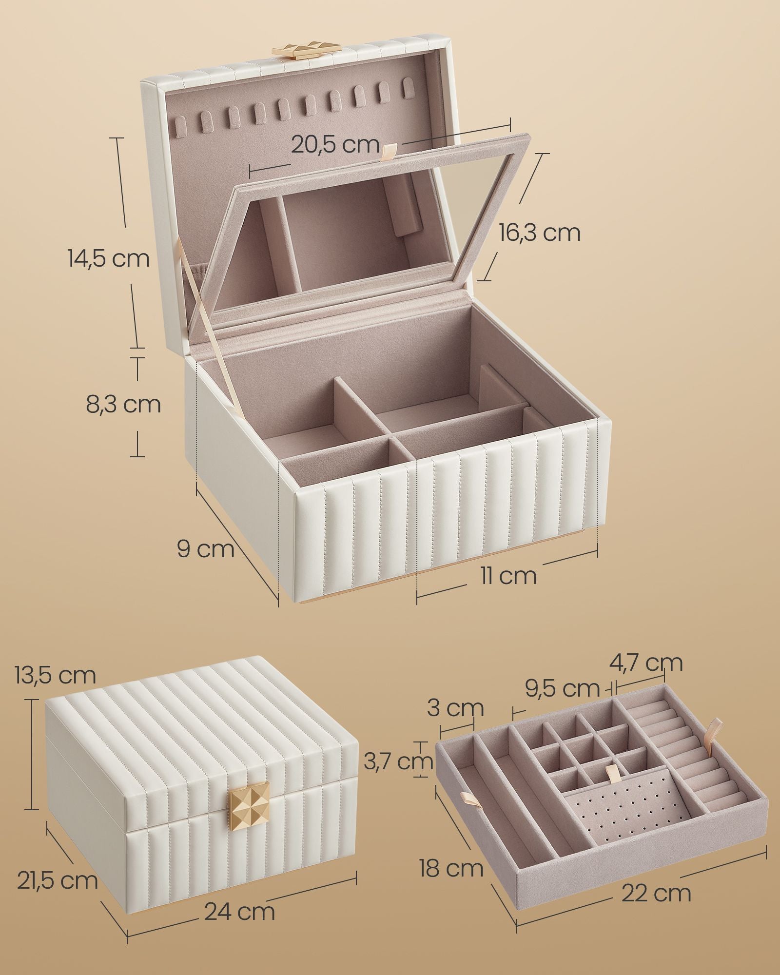 Anah Collection Jewelry Box 2 nivåer, med spegel