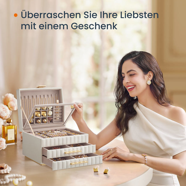 Smyckeskrin med spegel – 3 nivåer – Molnvit