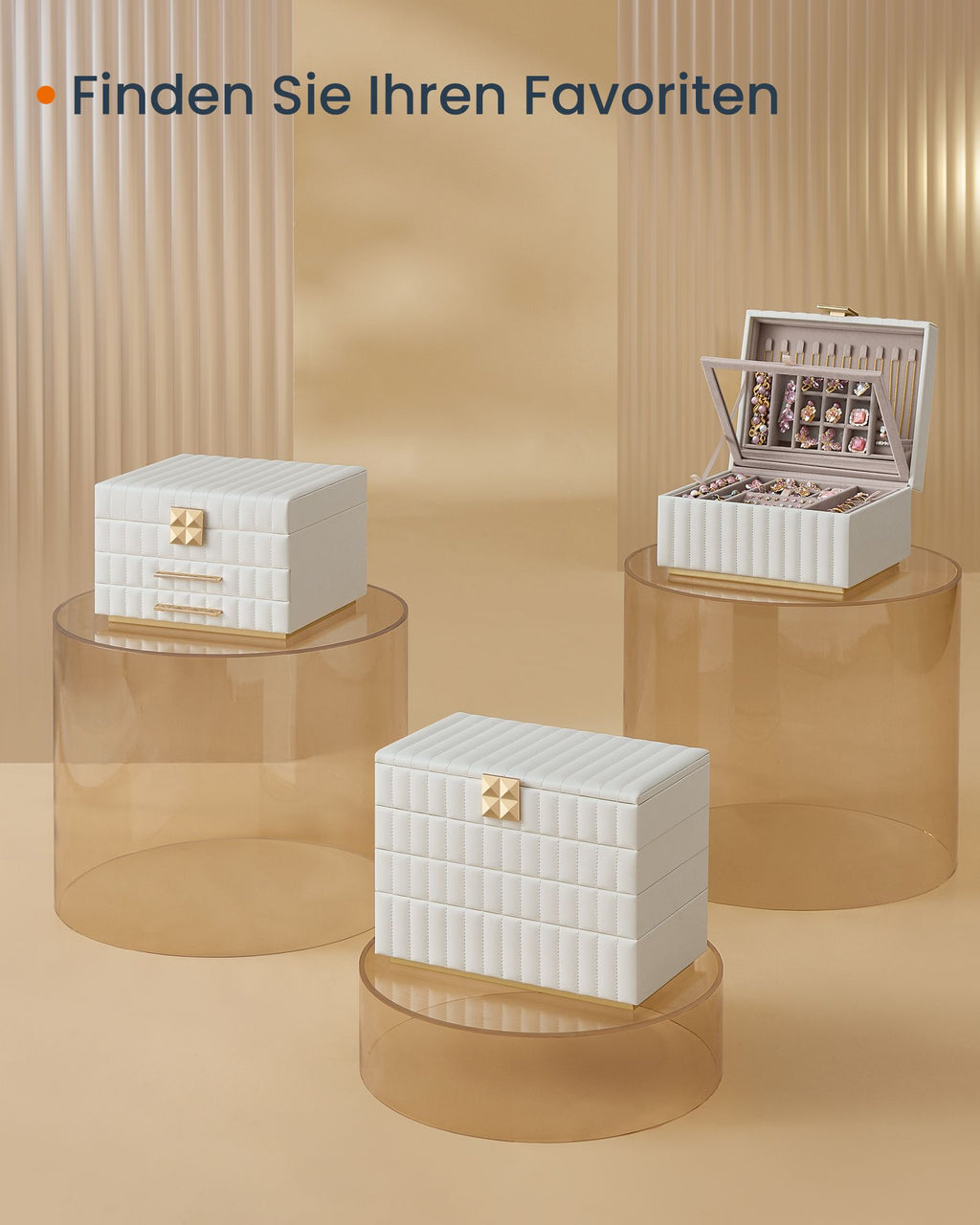 Songmics Home Anah Collection - Smyckeslådor med spegel 3 nivåer Wolkwit
