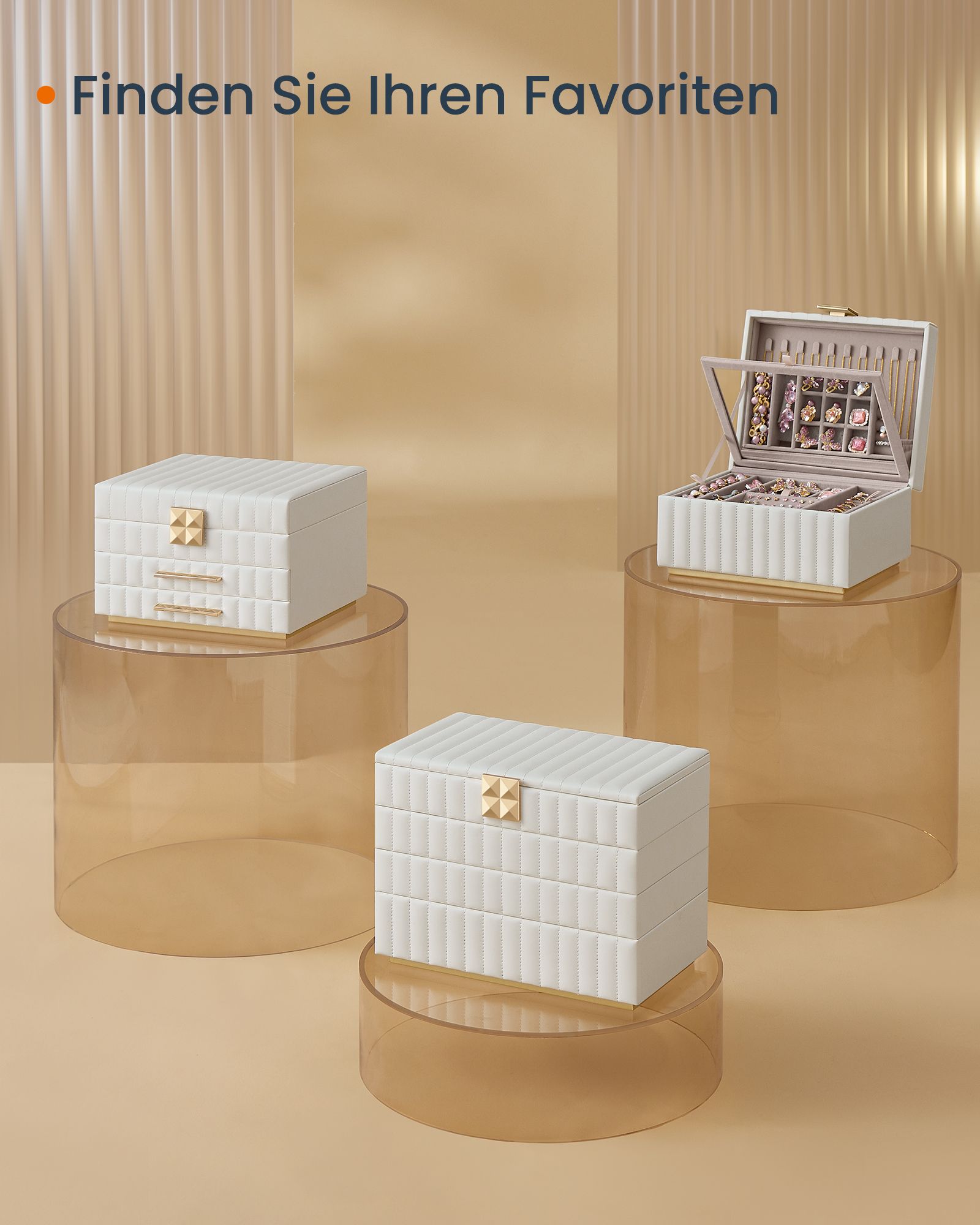 Songmics Home Anah Collection - Smyckeslådor med spegel 3 nivåer Wolkwit