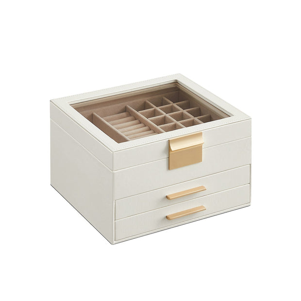 Smyckeskrin – Glaslock och 2 lådor – Vit