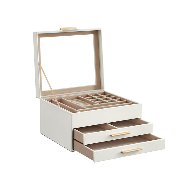 Smyckeskrin – Glaslock och 2 lådor – Vit