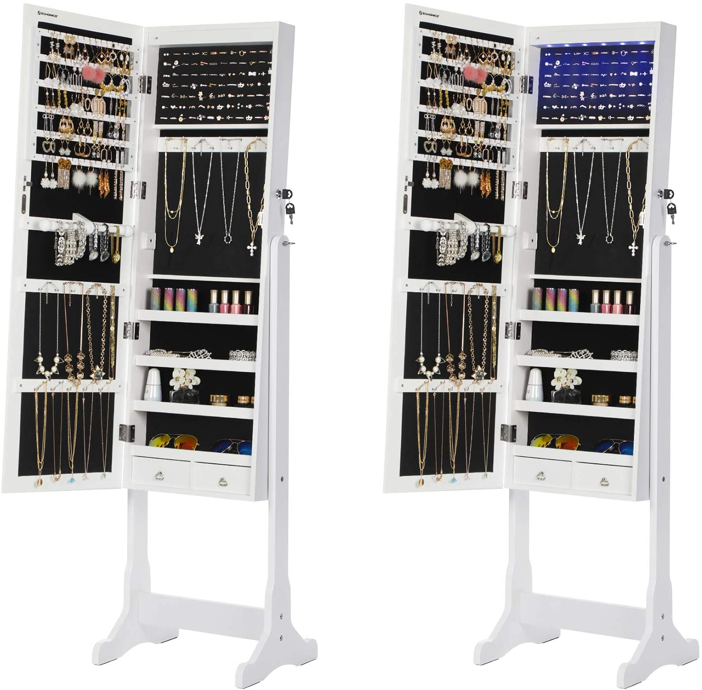 Smycken skåp-spirerande skåpsledt belysningslåsande vit