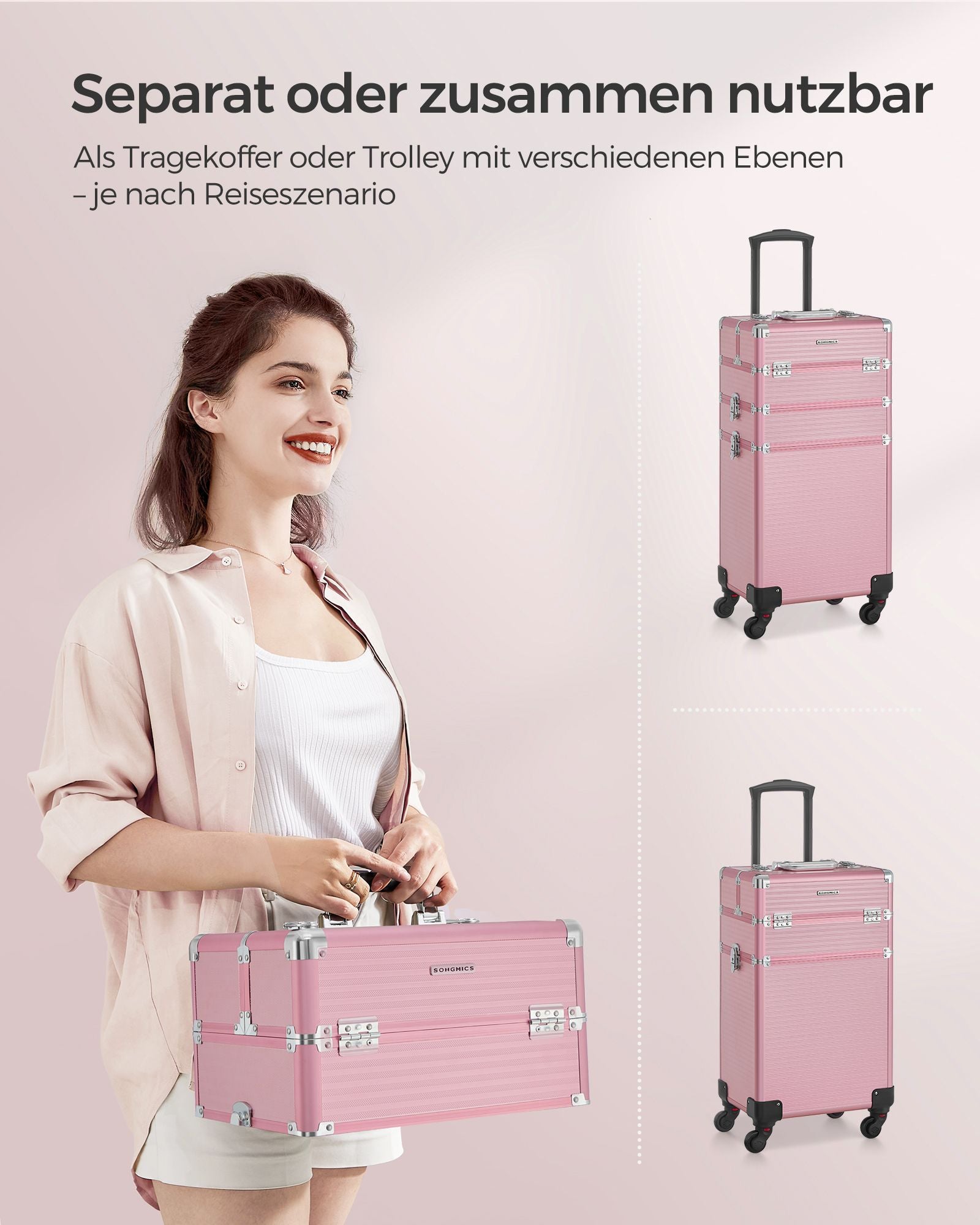 Kosmetisk stam-3-i-1 makeup case-pastel rosa