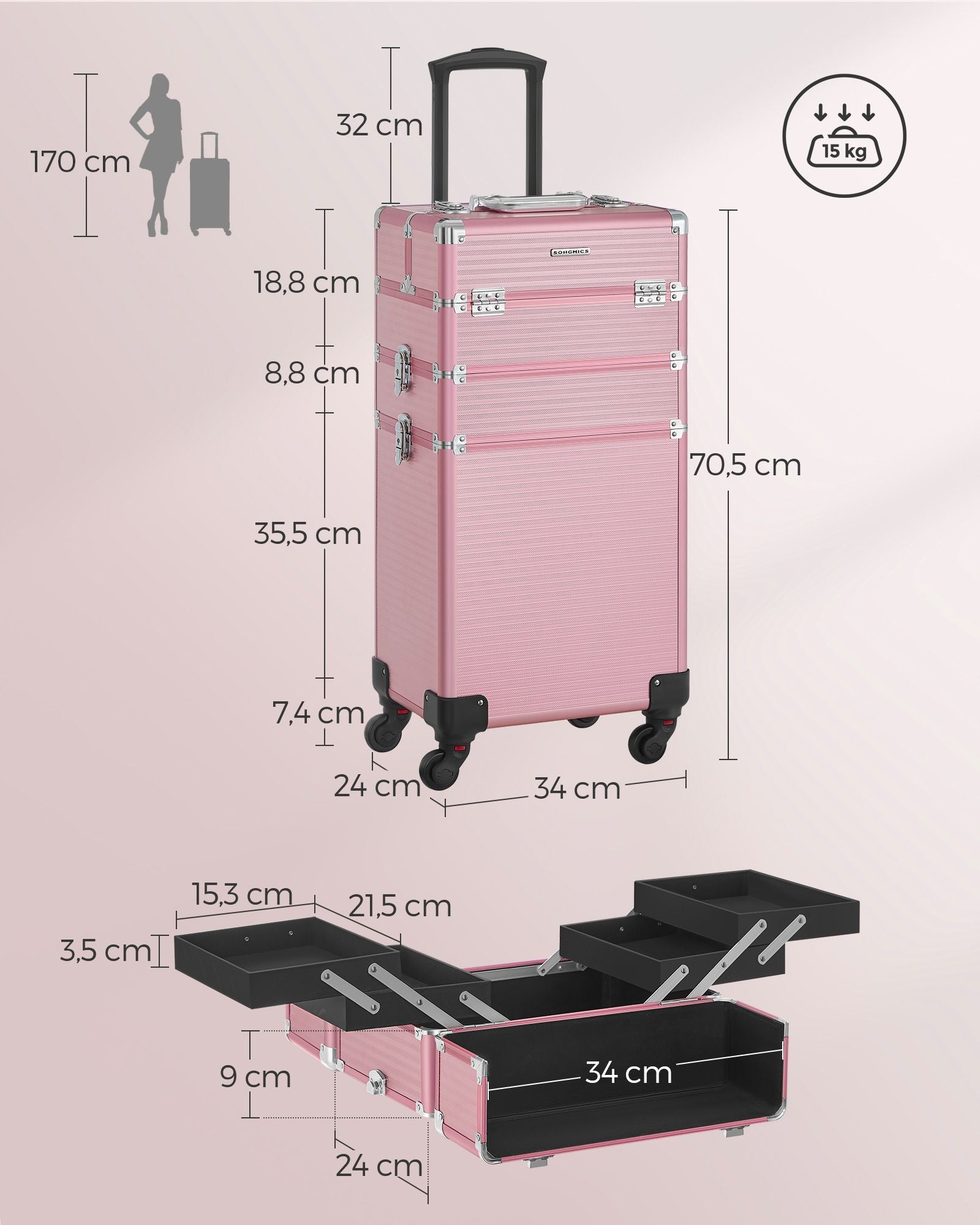 Kosmetisk stam-3-i-1 makeup case-pastel rosa