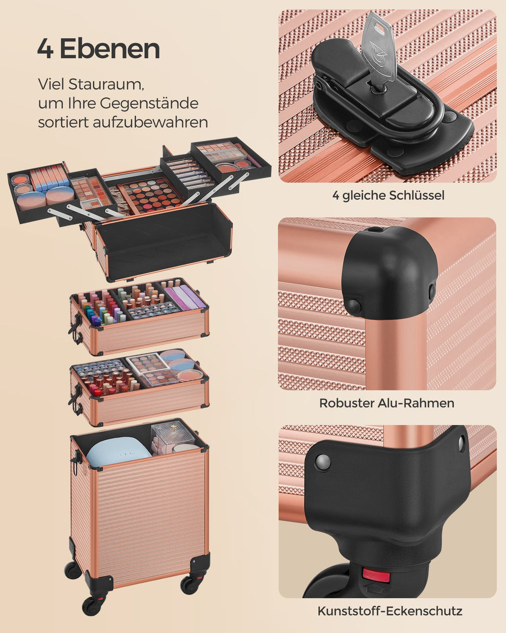 Kosmetisk trunk-4-i-1-make-up fall-champagne guld