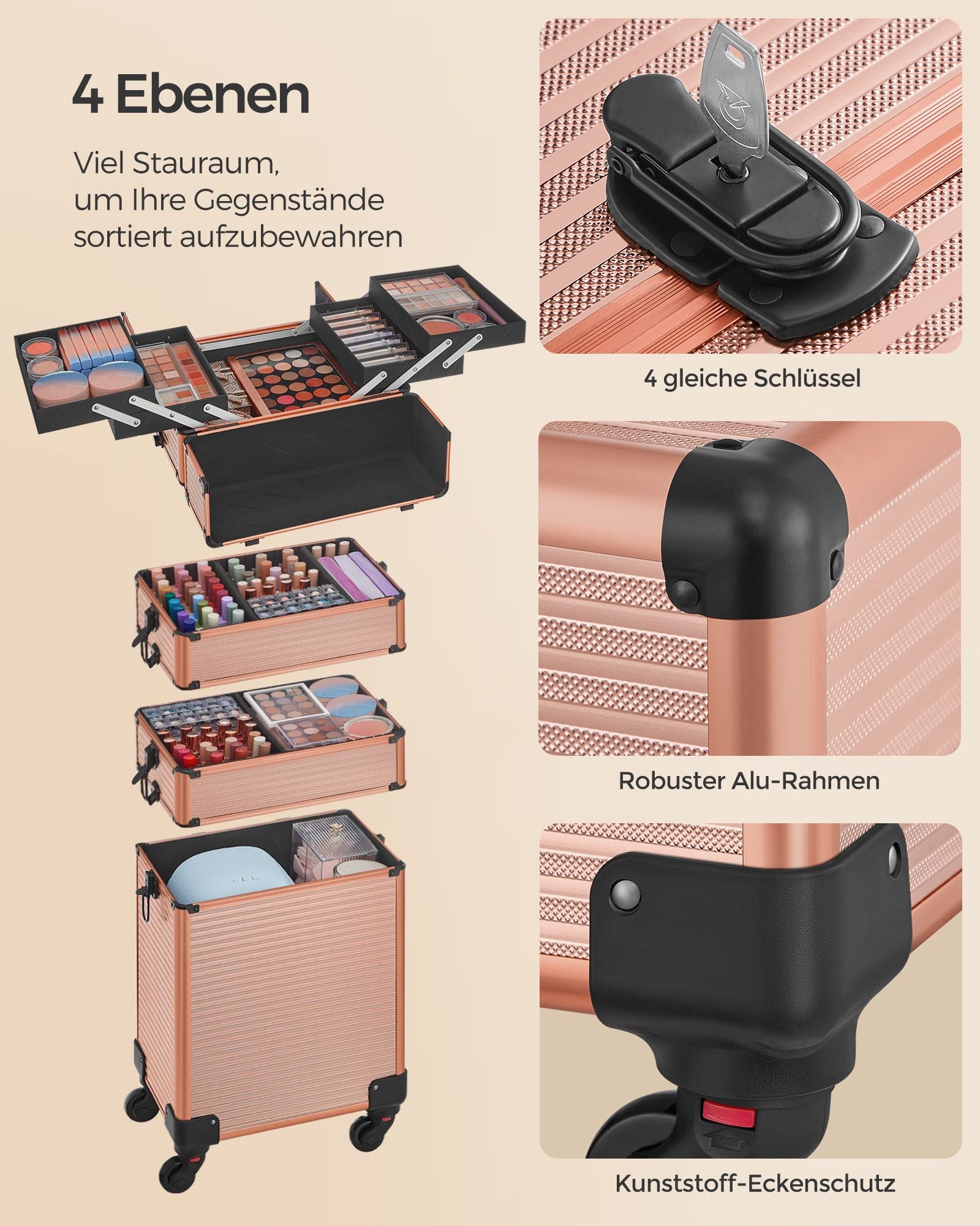 Kosmetisk trunk-4-i-1-make-up fall-champagne guld