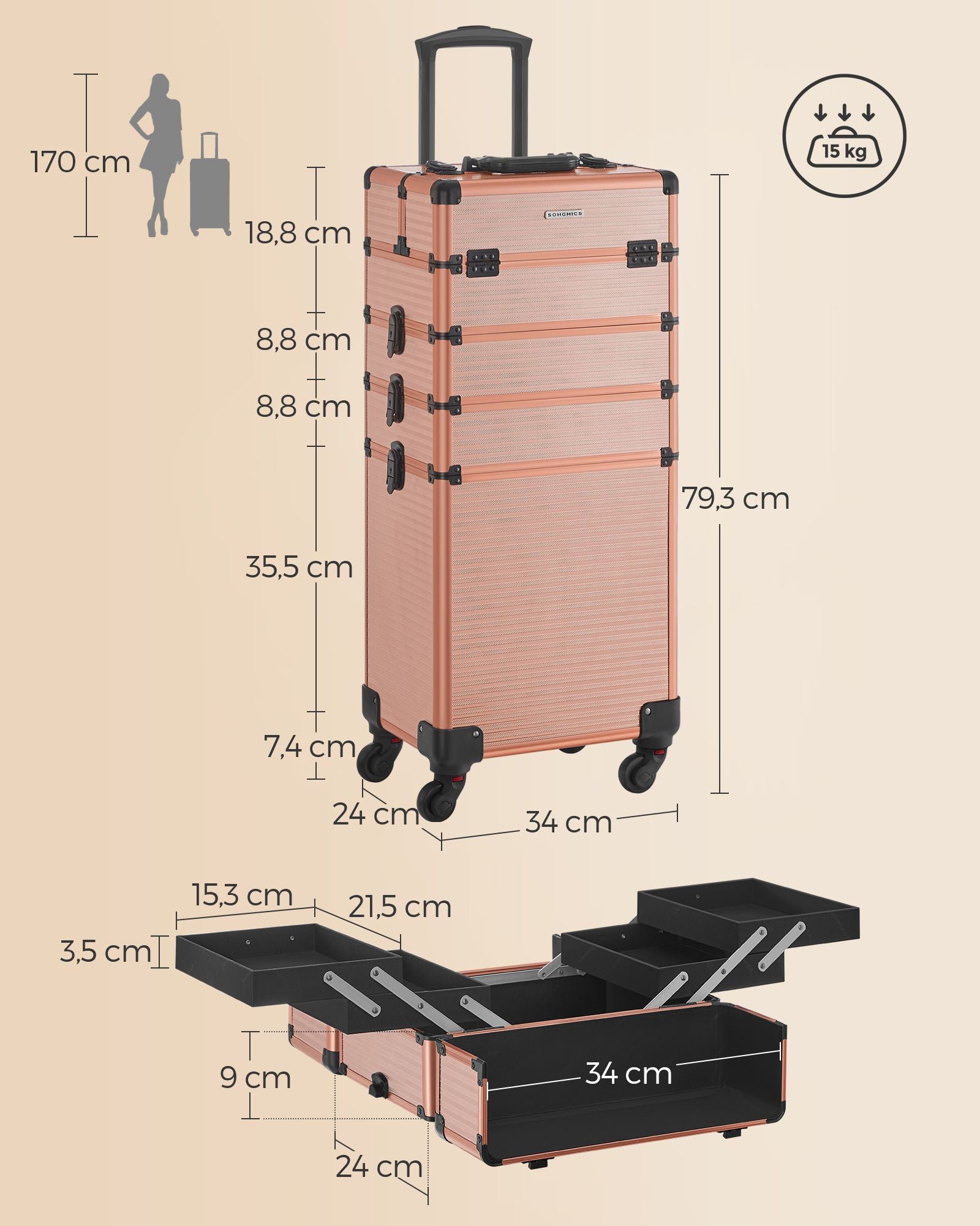 Kosmetisk trunk-4-i-1-make-up fall-champagne guld
