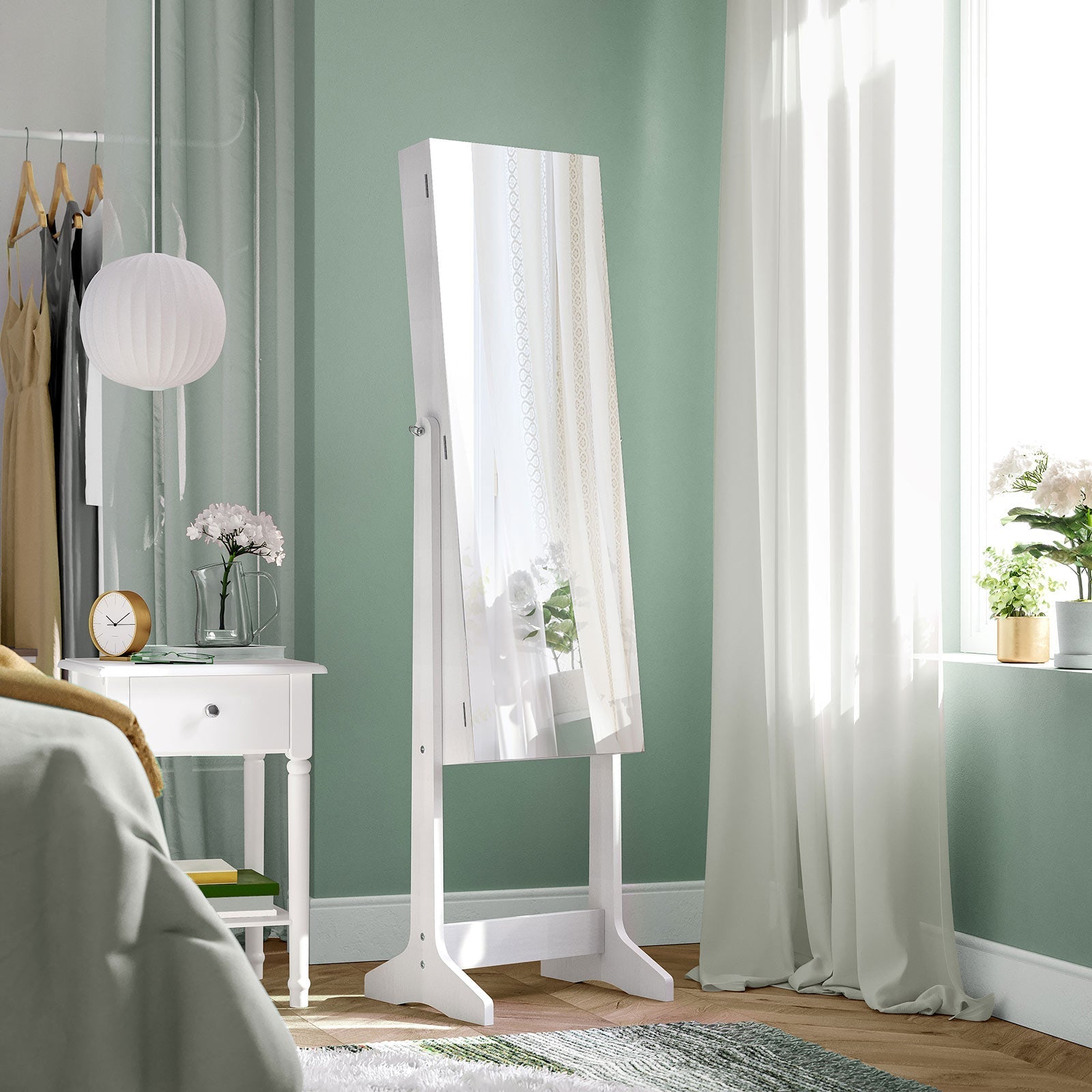 Smyckeskåp - Stående spegelskåp med 2 Make -Up -arrangörer - White