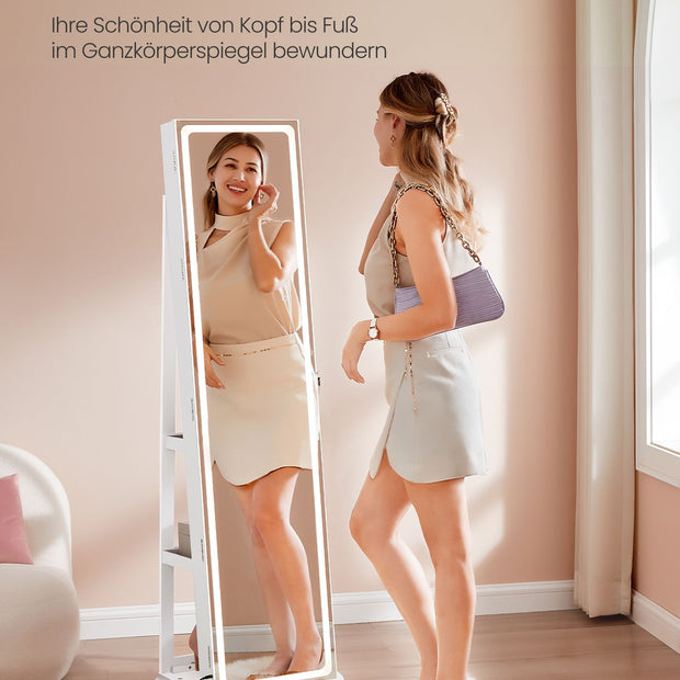 Smyckesskåp med LED-belysning och molnvit spegel