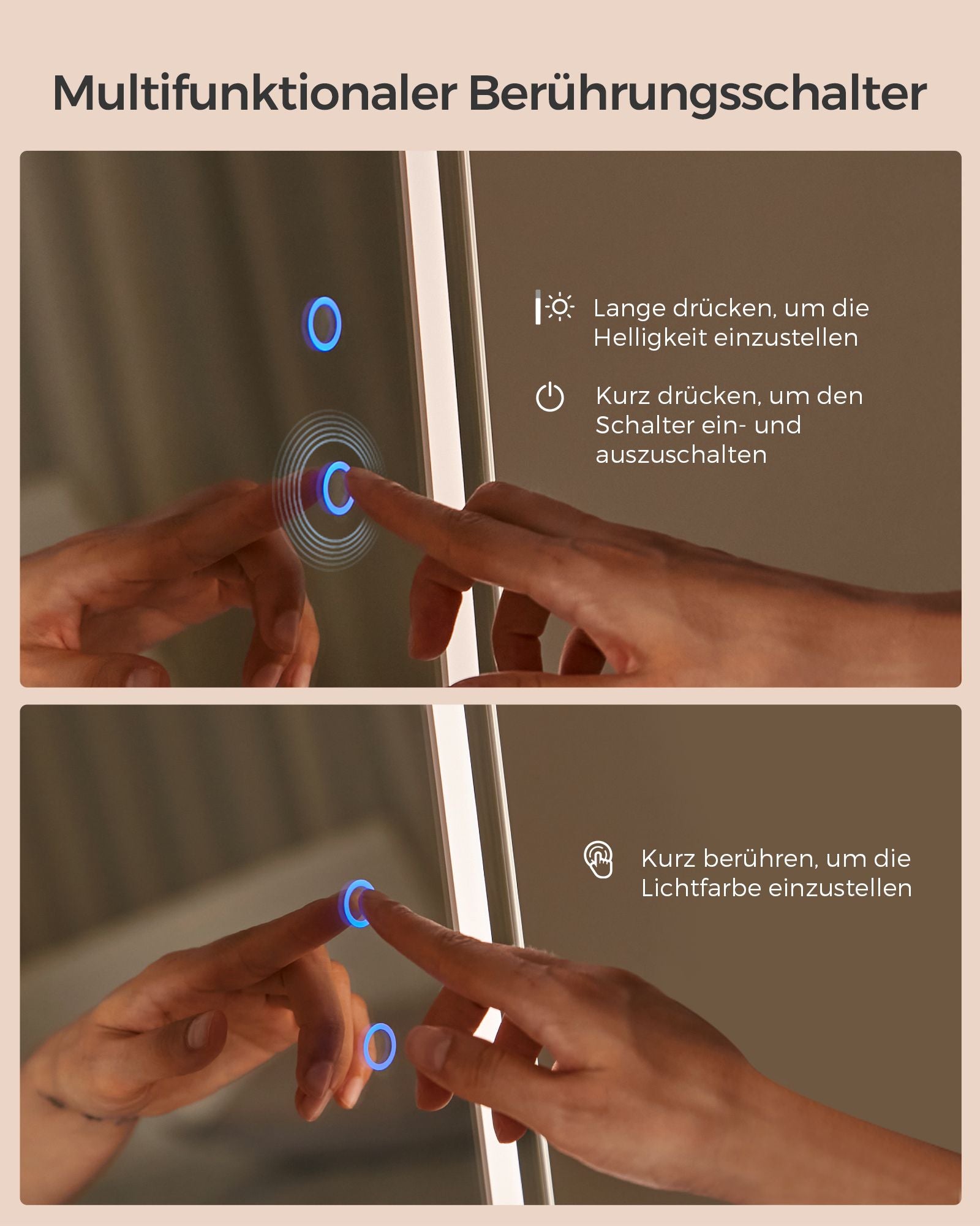Smyckesskåp med LED-belysning och molnvit spegel