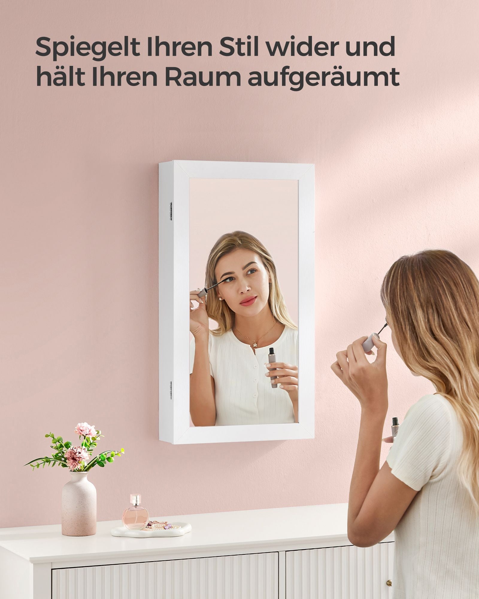 Spegelskåp - vit yta - grå innerfoder