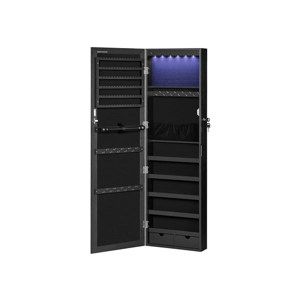 Smyckesskåp – Hängande med LED-belysning – Svart