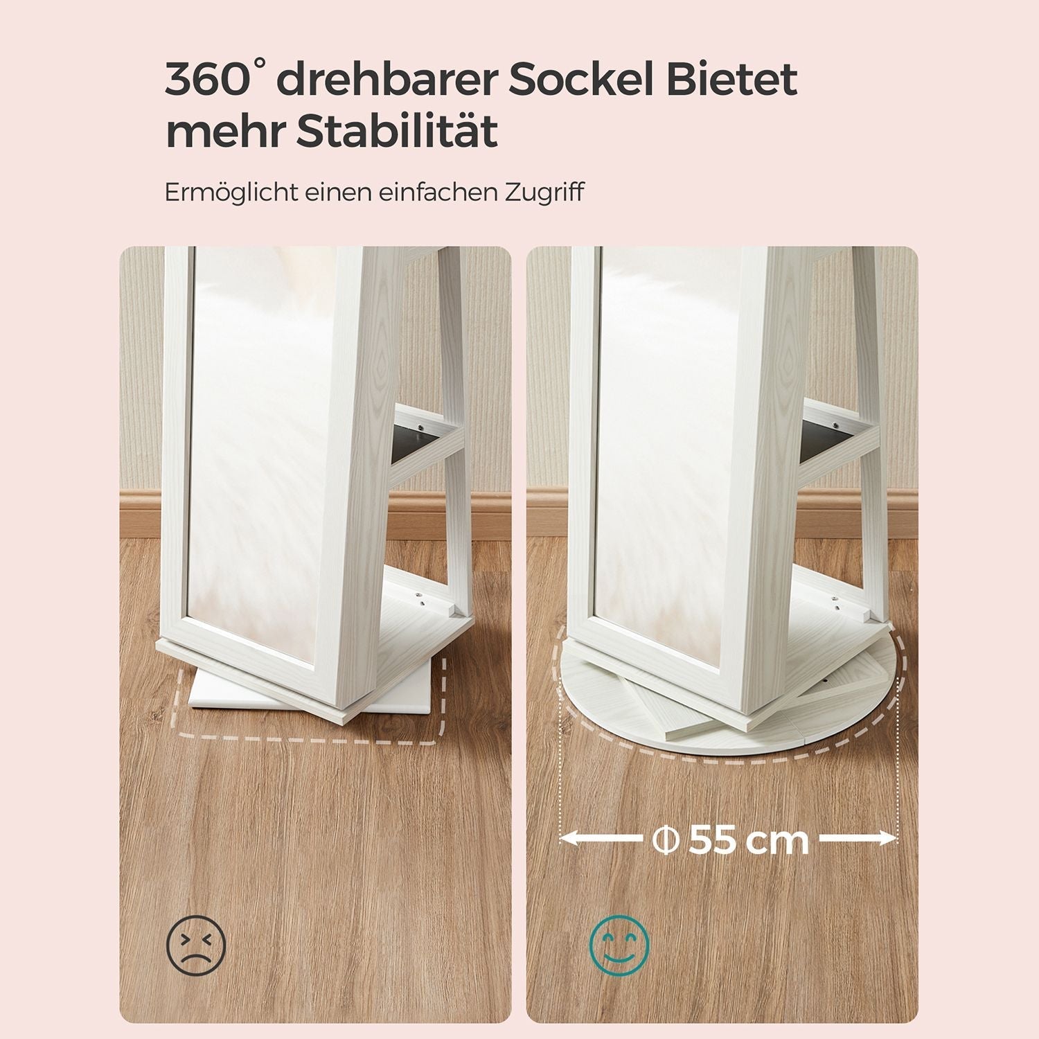 Smyckesskåp – 360° vridbart och låsbart – vitt med grått