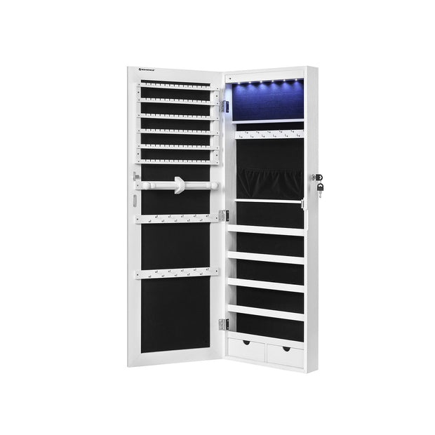 Smyckesskåp – Hängspegel med LED-belysning – Vit