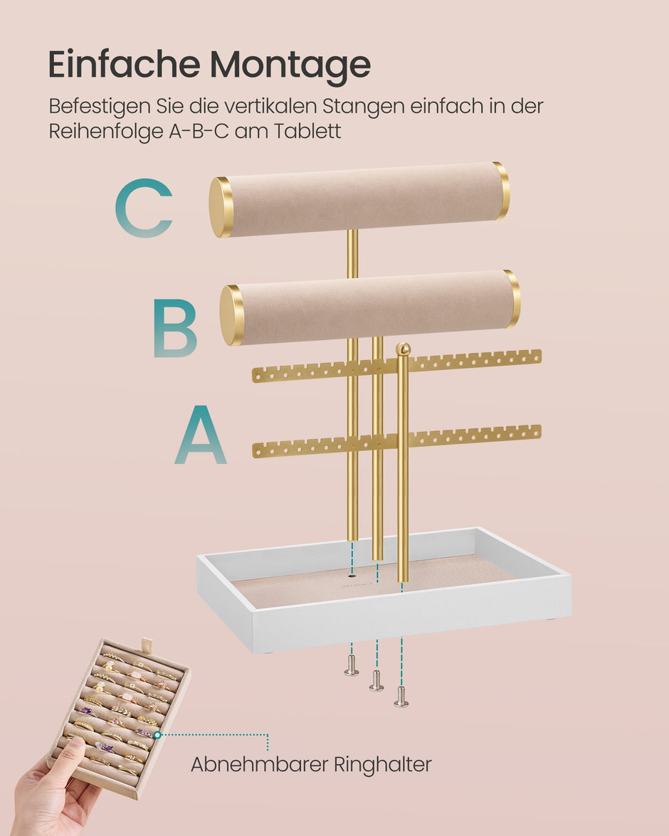 Sieradenhouder - Met Dienblad - Fluweel - Licht Goudbruin