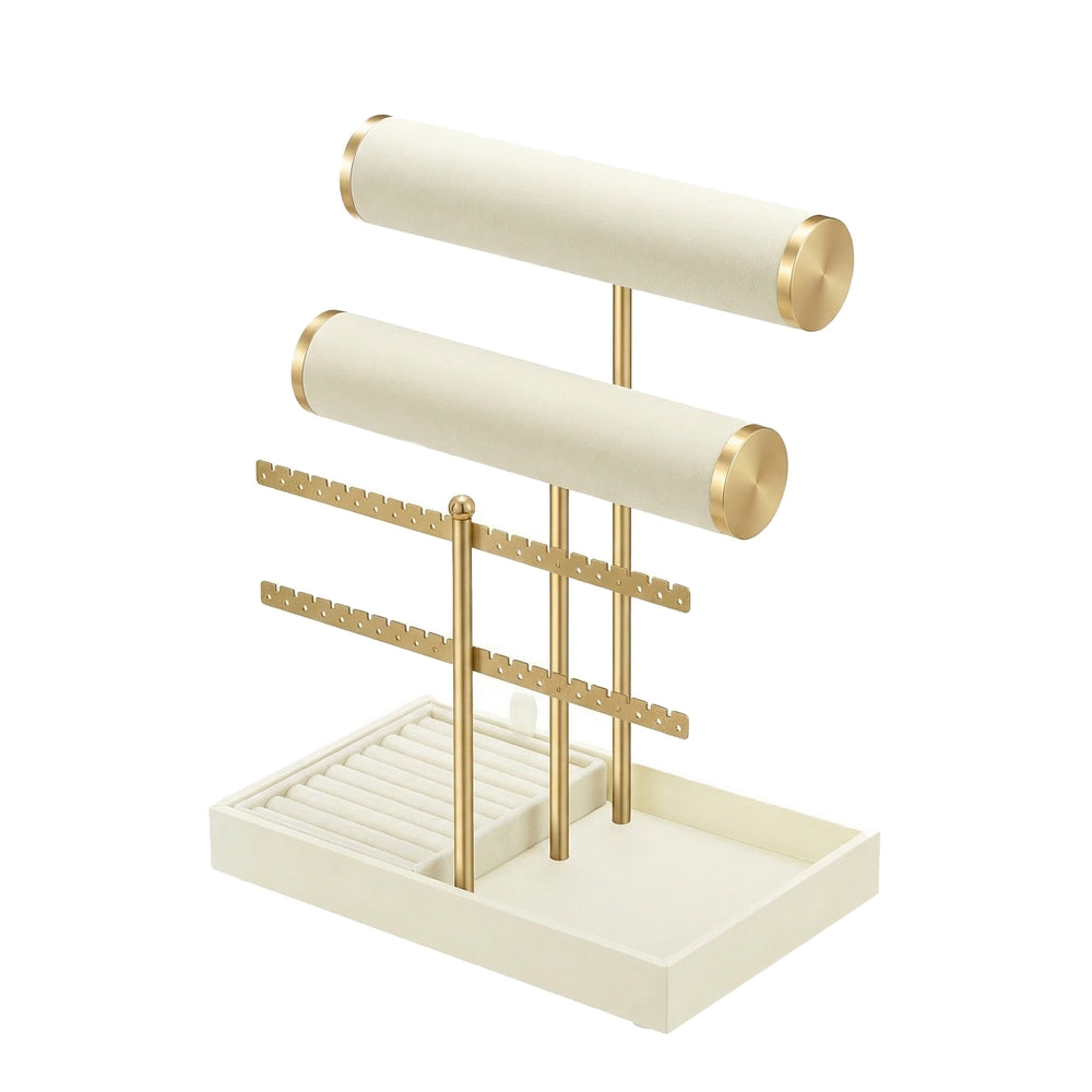 Sieradenstandaard - 15 x 22 x 29,2 cm - afneembare ringhouder - witgoud - 0,6 kg