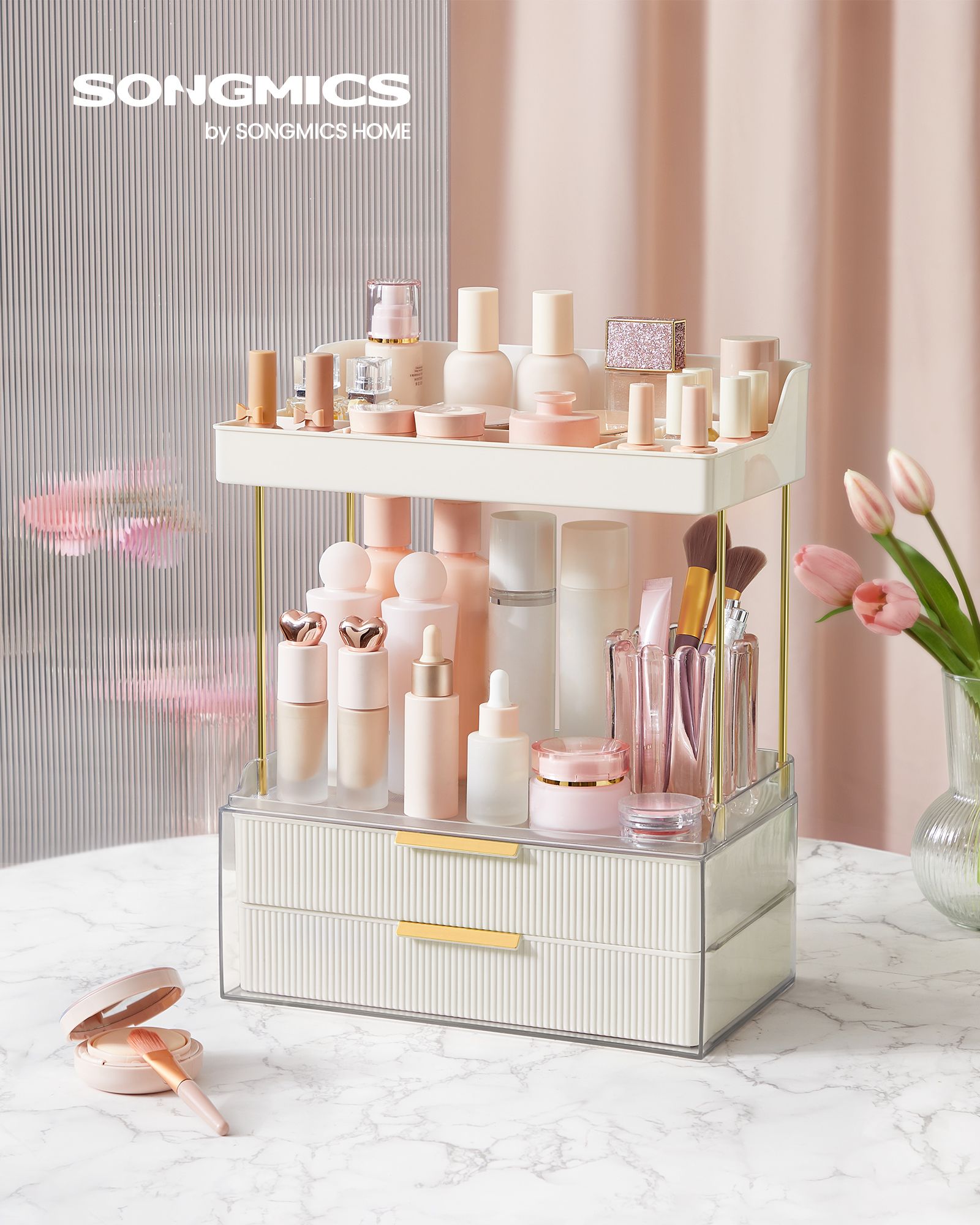 Make-Up Organizer 4 nivåer 20 x 32 x 39,1 cm, Wolkwit