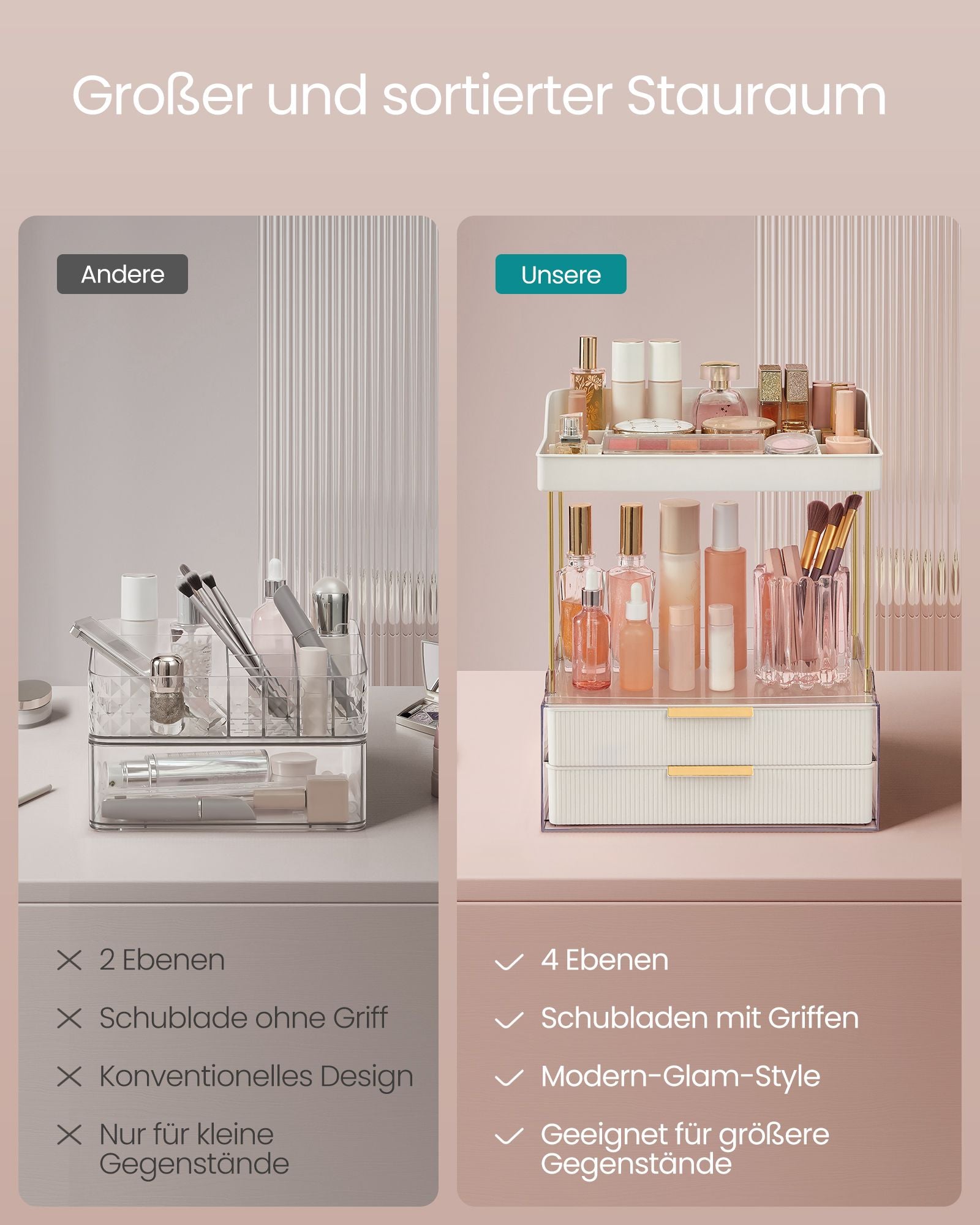 Make-Up Organizer 4 nivåer 20 x 32 x 39,1 cm, Wolkwit
